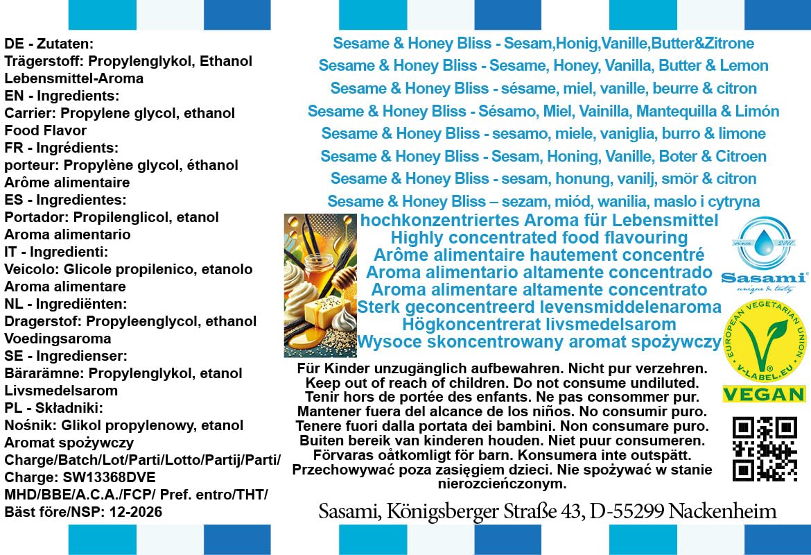 Sesame & Honey Bliss - Sesame, Honey, Vanilla, Butter & Lemon Aroma Concentrate - Vegan - Sasami - 100 ml – Bild 4
