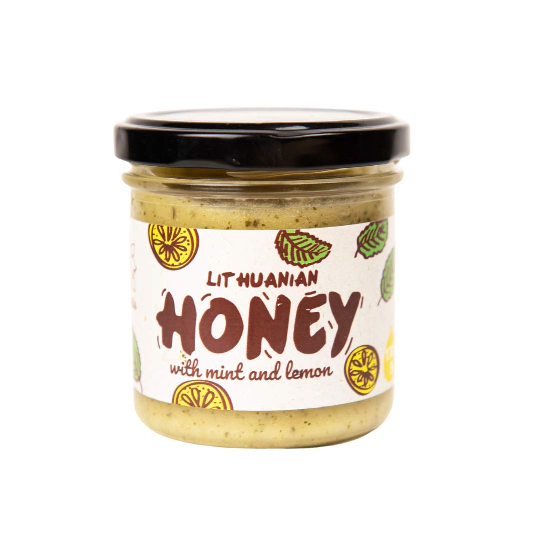 Pure Raw Honey with Lemon and Mint Organic Wildflower 100% Natural, 170 g Unfiltered Unheated from Non-Vacuum-fed Bees with High Concentration of Protein Minerals