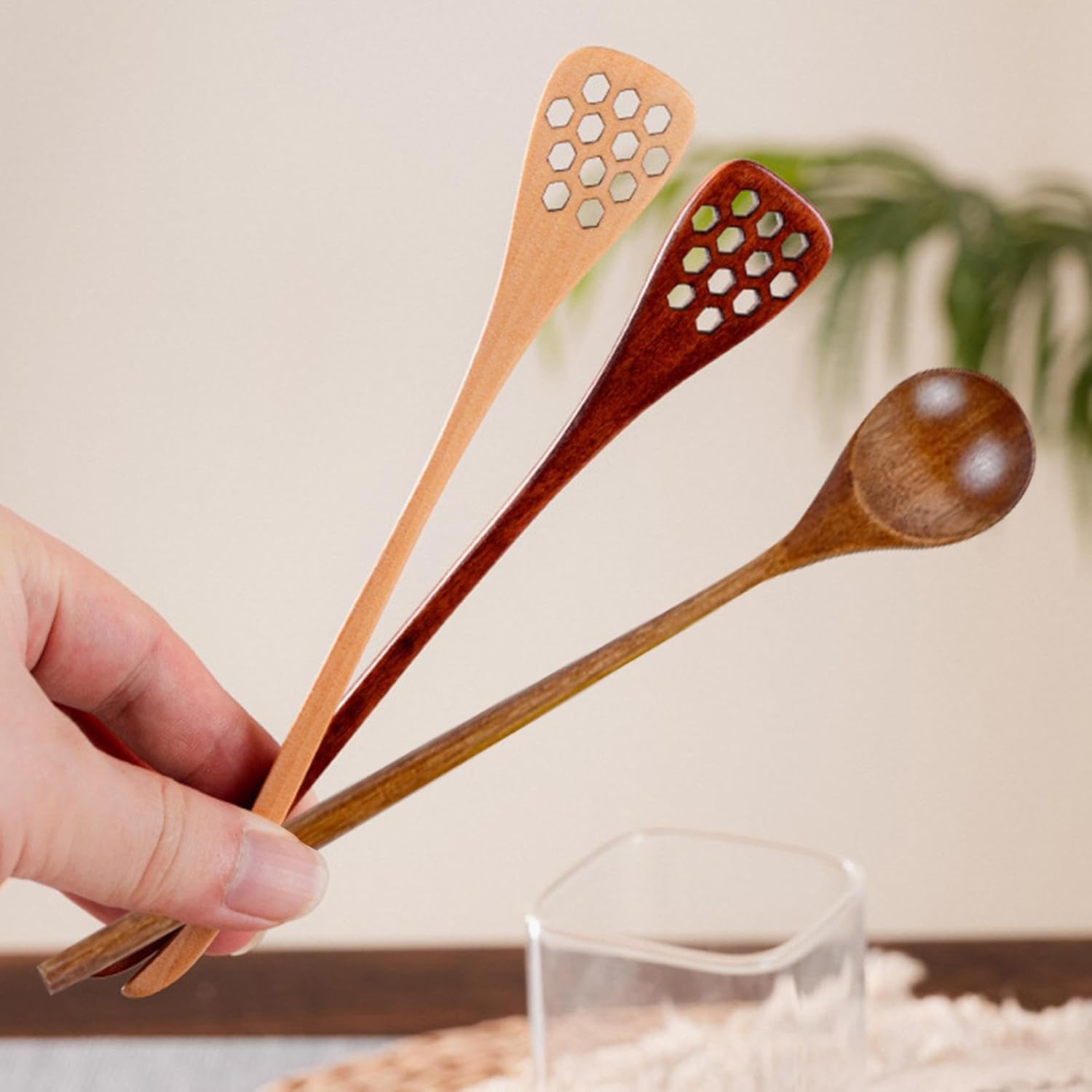 Wooden Honey Spoon | Honey Jar Honey Spoon Stirring Stick Stirring Rod - Multifunctional Honey Glass Mixing Spoon for Holidays, Lovers, Families – Bild 8