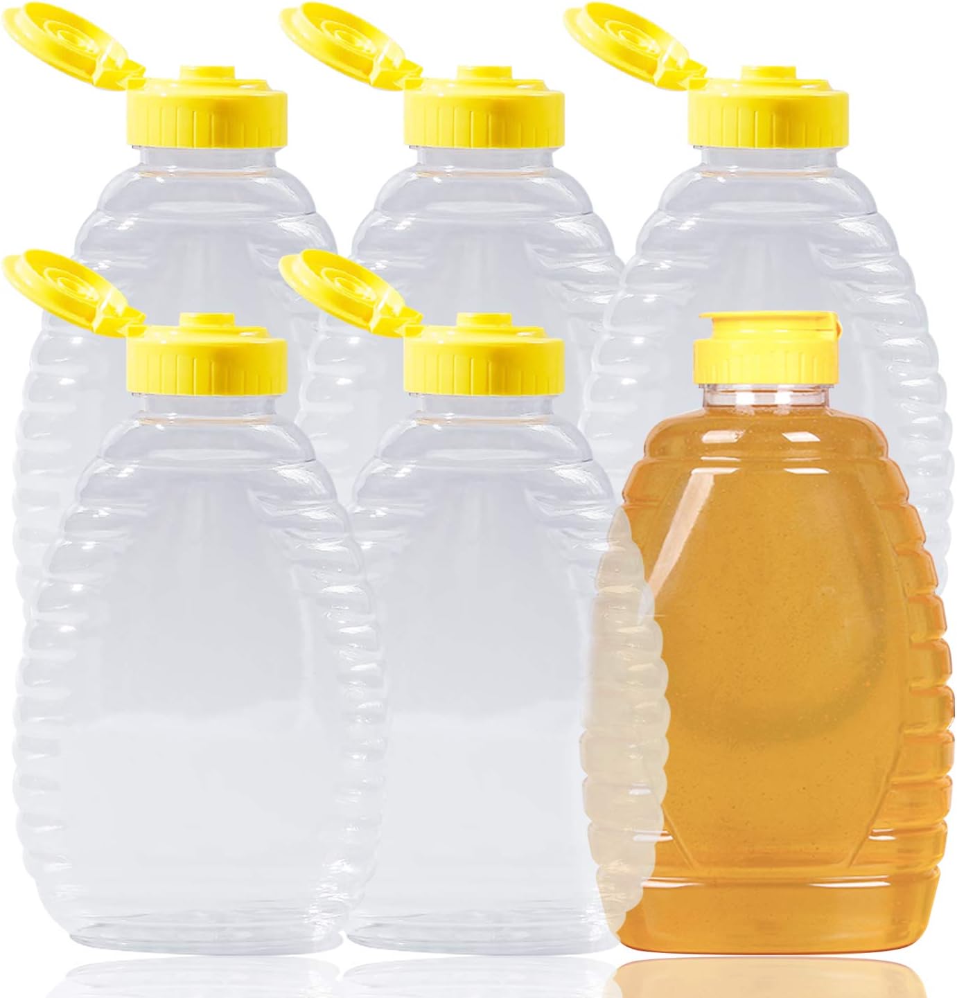 Lainrrew 6 Pack 12oz Honey Jars, Plastic Honey Bottles, Clear Empty Honey Dispenser, Squeeze Honey Bottle with Leakproof Flip Lid for Storage and Dispensing (12oz)