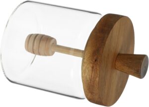 VALICLUD Glass Honey Pot with Woode...
