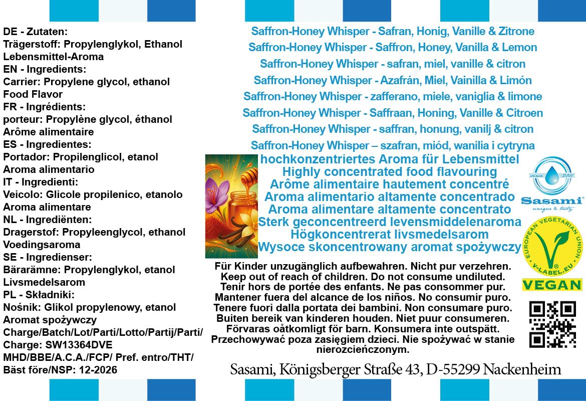 Saffron Honey Whisper - Saffron, Honey, Vanilla & Lemon Aroma Concentrate - Vegan - Sasami - 10 ml – Bild 4