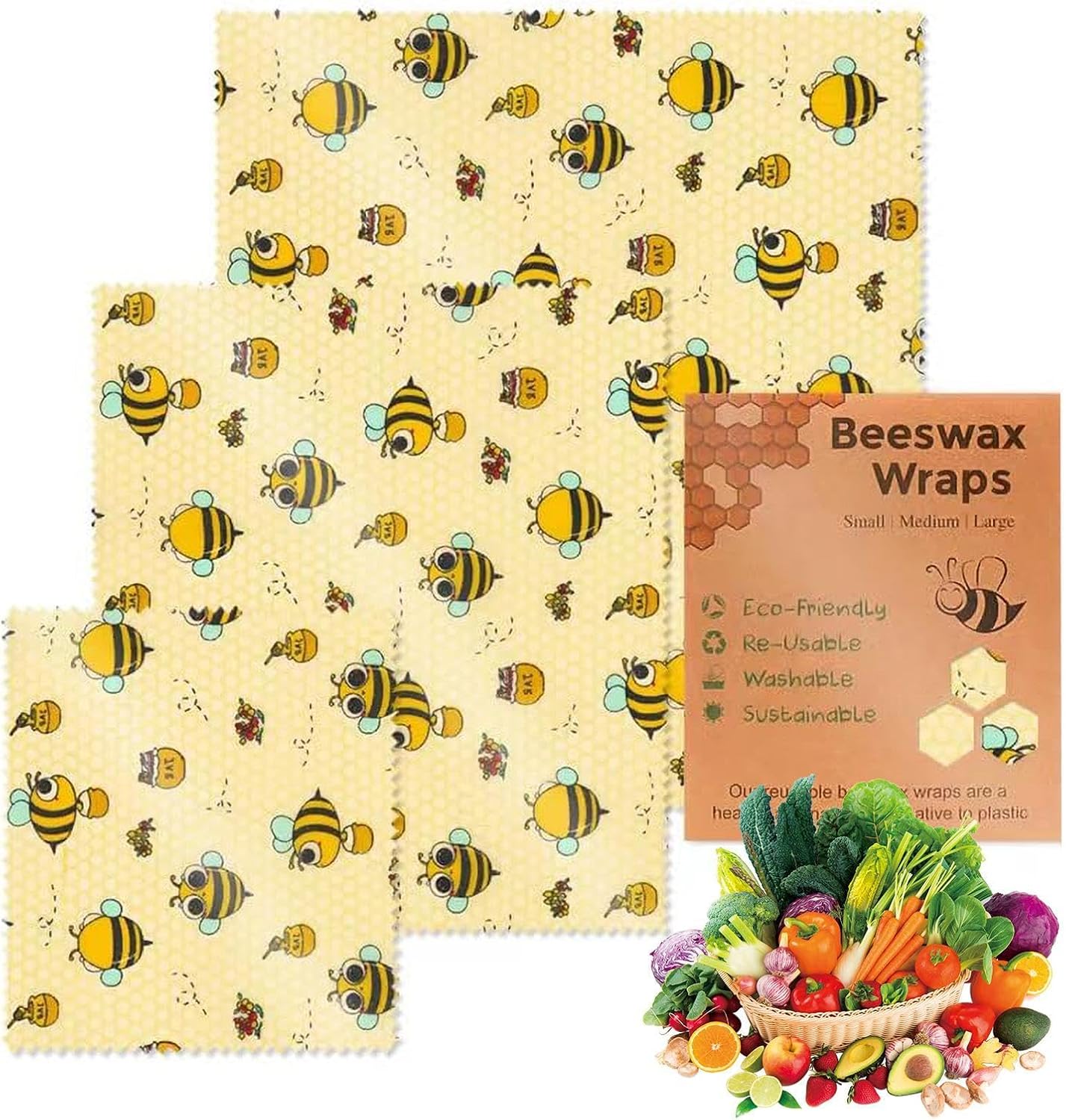 Lebensmittelverpackungen aus Bienenwachs, wiederverwendbare Lebensmittelverpackung aus Bienenwachs – nachhaltige wiederverwendbare Bienenwachs-Verpackung – 3 Stück Bienenwachs-Verpackung – Bild 8