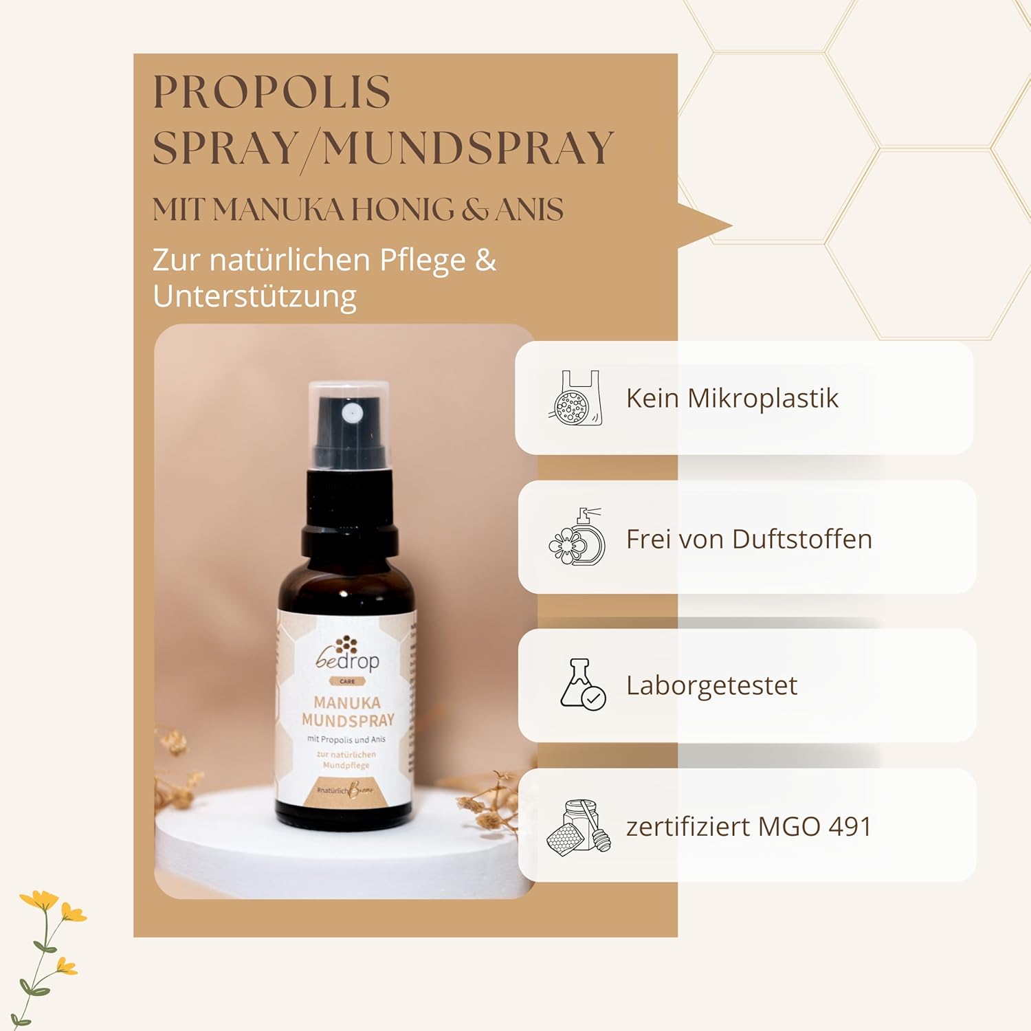 bedrop Propolis Neck Spray with Manuka Honey and Anise, Spray with Real Manuka Honey - Beekeeper Quality (3 x 30 ml Set) – Bild 3