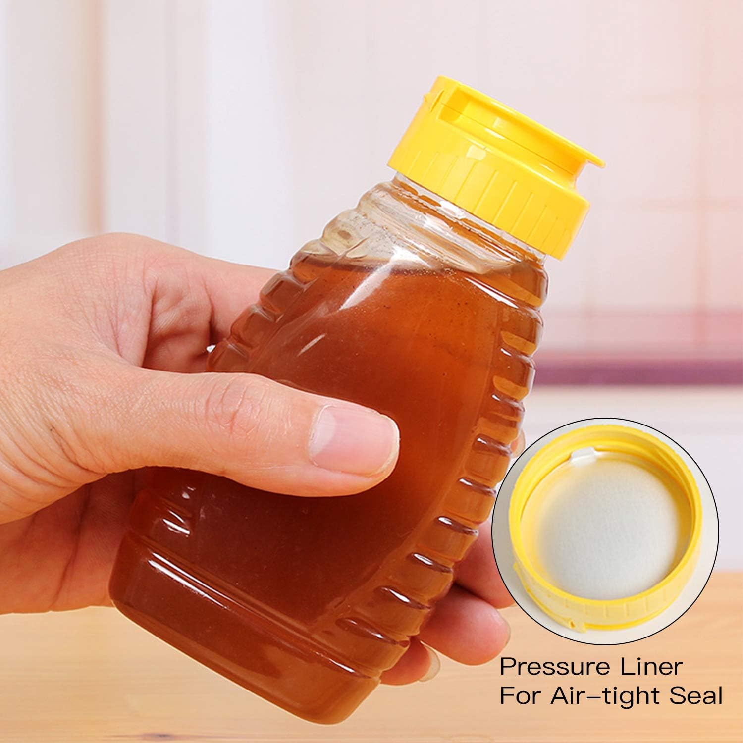 Lainrrew 6 Pack 12oz Honey Jars, Plastic Honey Bottles, Clear Empty Honey Dispenser, Squeeze Honey Bottle with Leakproof Flip Lid for Storage and Dispensing (12oz) – Bild 4