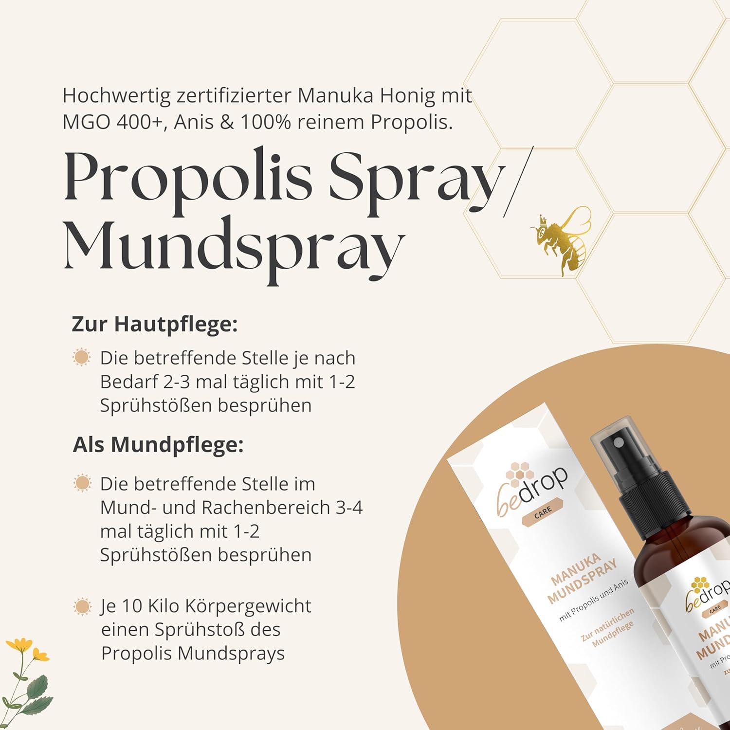 bedrop Propolis Neck Spray with Manuka Honey and Anise, Spray with Real Manuka Honey - Beekeeper Quality (3 x 30 ml Set) – Bild 5