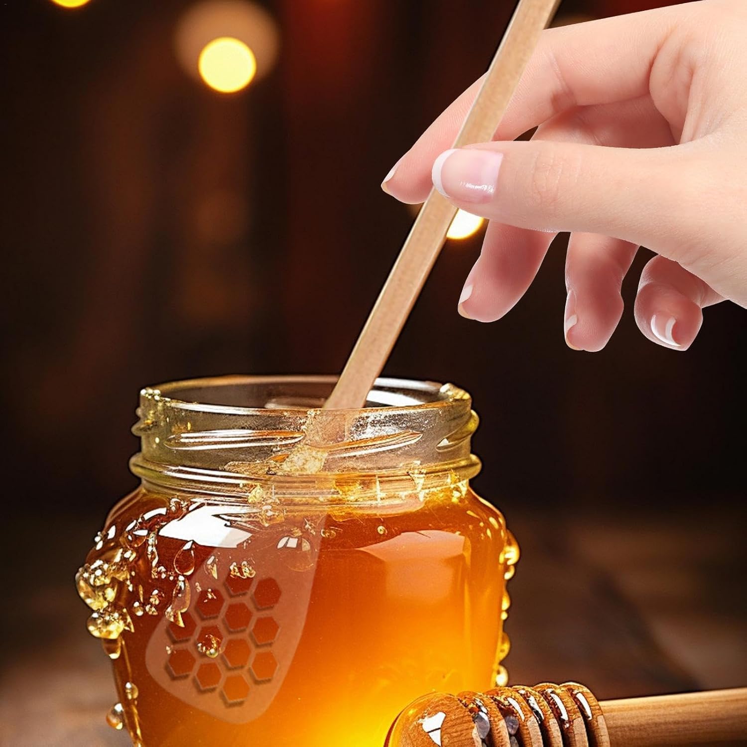 Wooden Honey Spoon | Honey Jar Honey Spoon Stirring Stick Stirring Rod - Multifunctional Honey Glass Mixing Spoon for Holidays, Lovers, Families – Bild 2