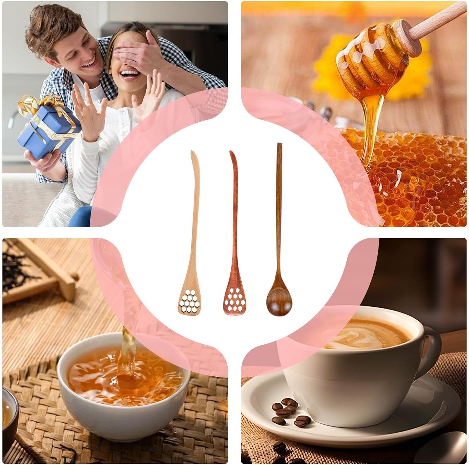 Wooden Honey Spoon | Honey Jar Honey Spoon Stirring Stick Stirring Rod - Multifunctional Honey Glass Mixing Spoon for Holidays, Lovers, Families – Bild 4