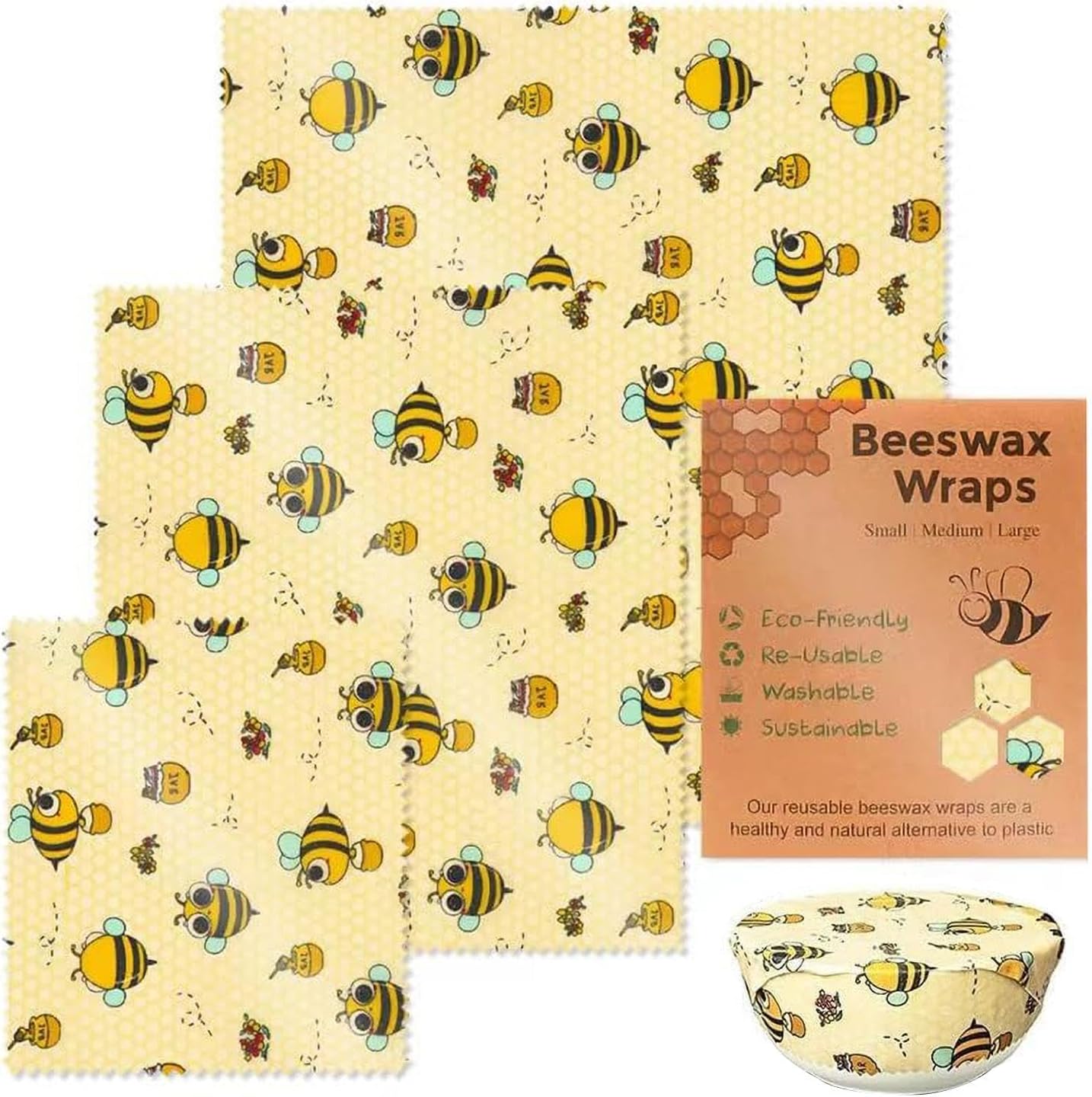 Lebensmittelverpackungen aus Bienenwachs, wiederverwendbare Lebensmittelverpackung aus Bienenwachs – nachhaltige wiederverwendbare Bienenwachs-Verpackung – 3 Stück Bienenwachs-Verpackung – Bild 9