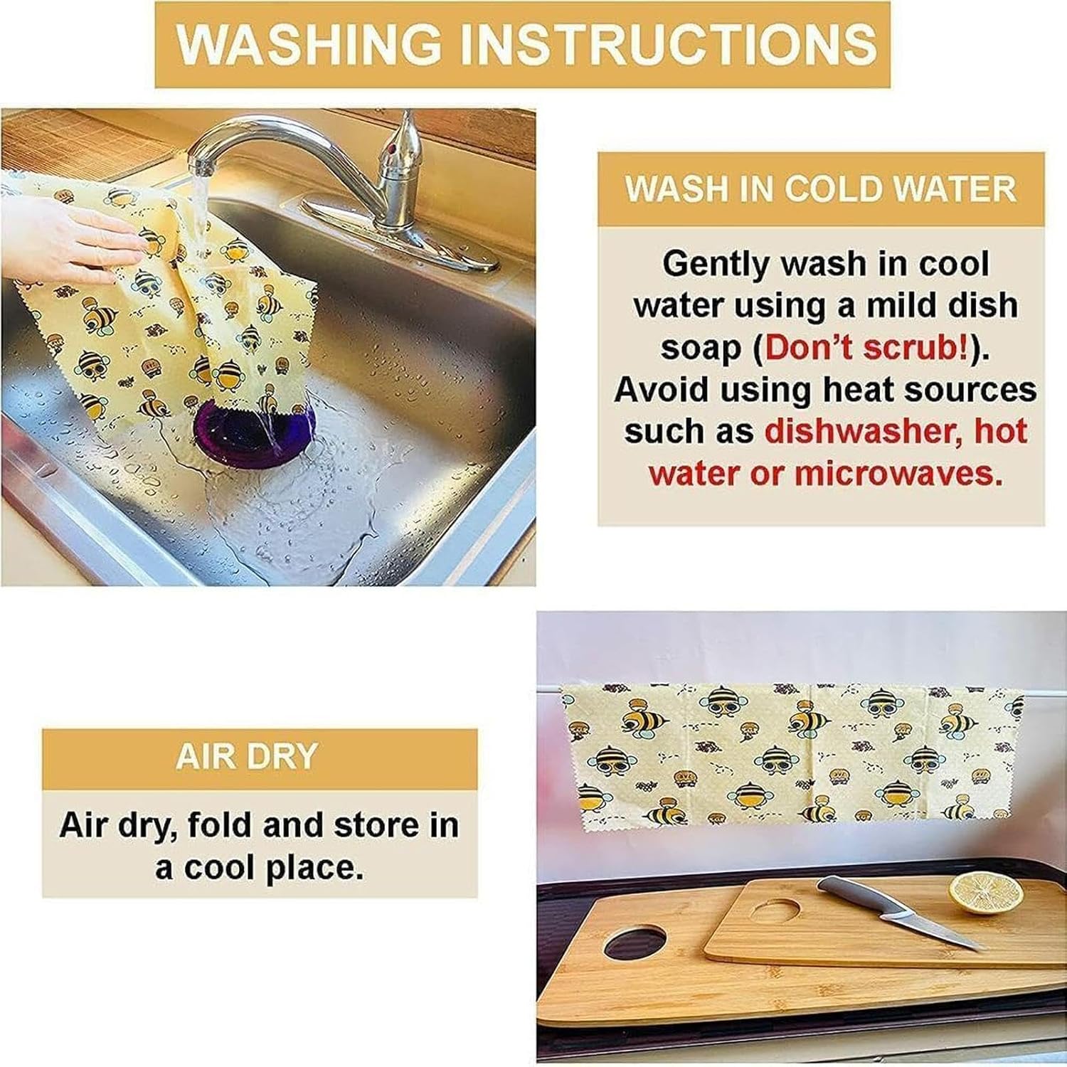 Lebensmittelverpackungen aus Bienenwachs, wiederverwendbare Lebensmittelverpackung aus Bienenwachs – nachhaltige wiederverwendbare Bienenwachs-Verpackung – 3 Stück Bienenwachs-Verpackung – Bild 3