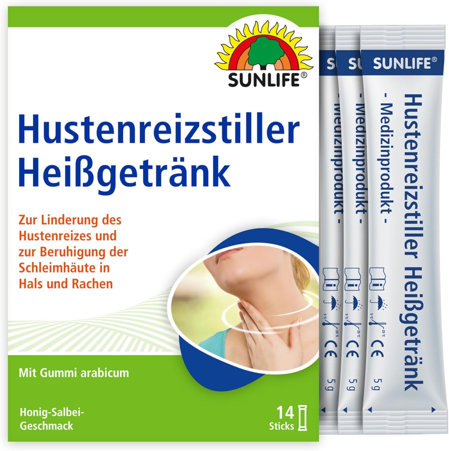 SUNLIFE Cough Stimulator Hot Drink - 1 x 14 Powder Sticks - Cough Remover with Active Ingredient Rubber Arabic - Honey Sage Flavour - Cough and Sore Throat Remedy – Bild 9