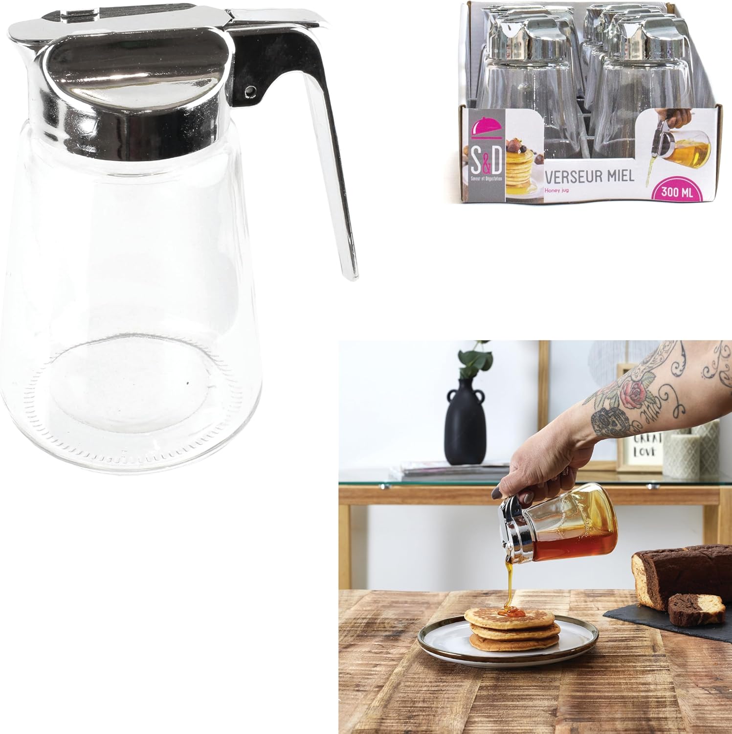 Saveur et Degustation KA1410 Transparent Glass Honey Pourer - 300 ml, 12 x 8.5 x 13 cm – Bild 2