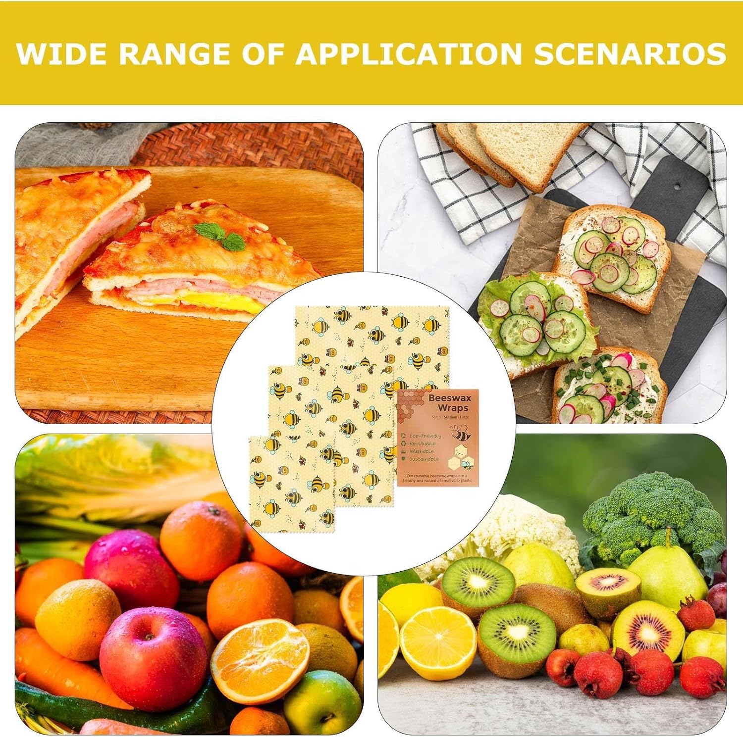 Lebensmittelverpackungen aus Bienenwachs, wiederverwendbare Lebensmittelverpackung aus Bienenwachs – nachhaltige wiederverwendbare Bienenwachs-Verpackung – 3 Stück Bienenwachs-Verpackung – Bild 4