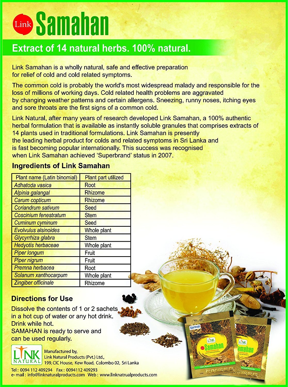 SAMAHAN Tea from Sri Lanka - 10 Bags of Ayurvedic Herbal Tea to Prevent Colds Relaxing, Invigorating and Refreshing, 14 Natural Herbs and Spices – Bild 2