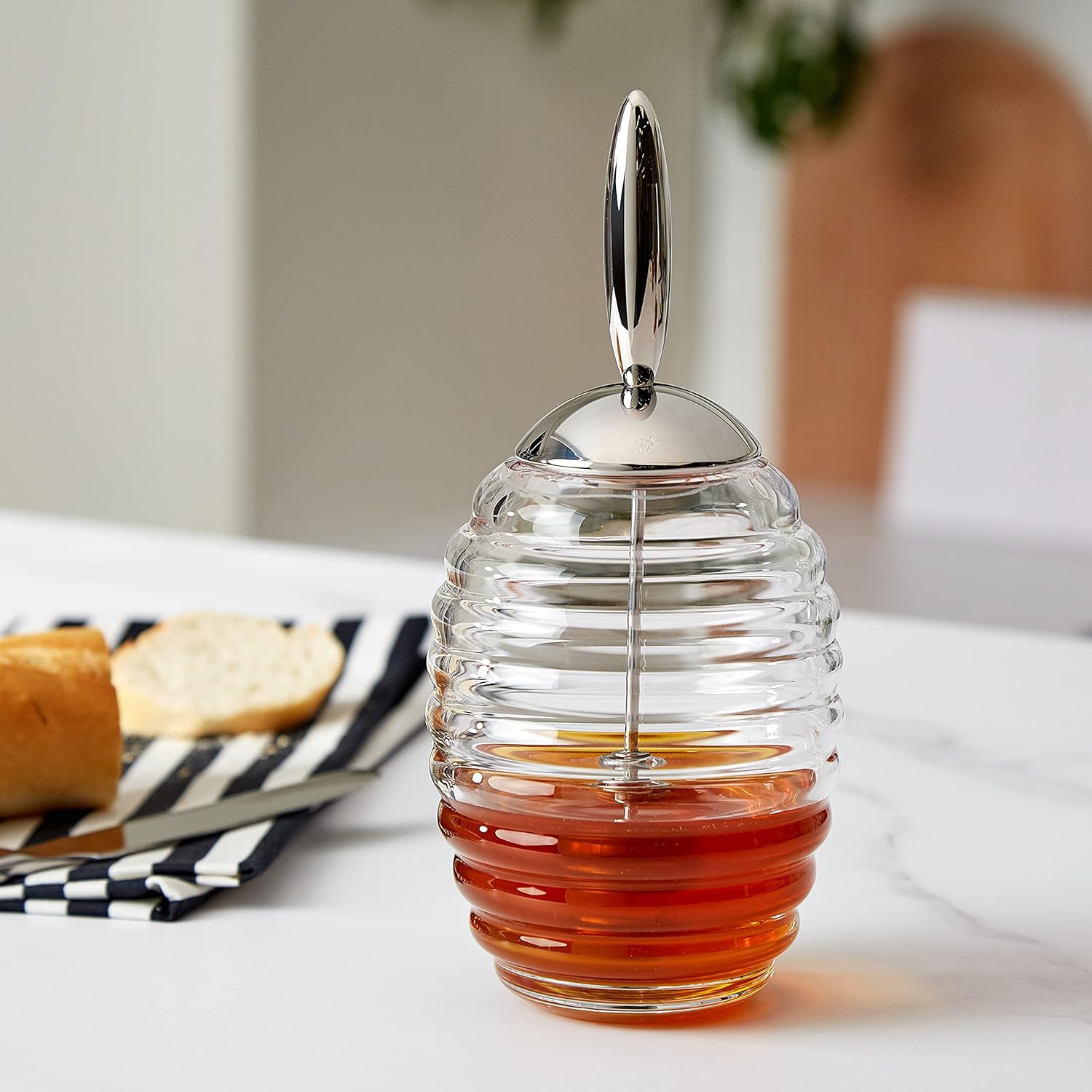 Alessi Honey Pot TW01 Design honey dispenser with honey spoon, glass and stainless steel – Bild 6
