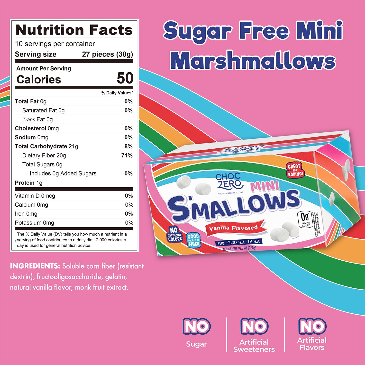 ChocZero Healthy Mini Marshmallows - Sugar-Free Marshmallow Snacks - Ketogenic Friendly, Low Carb for Baking - 10.5oz Box – Bild 2