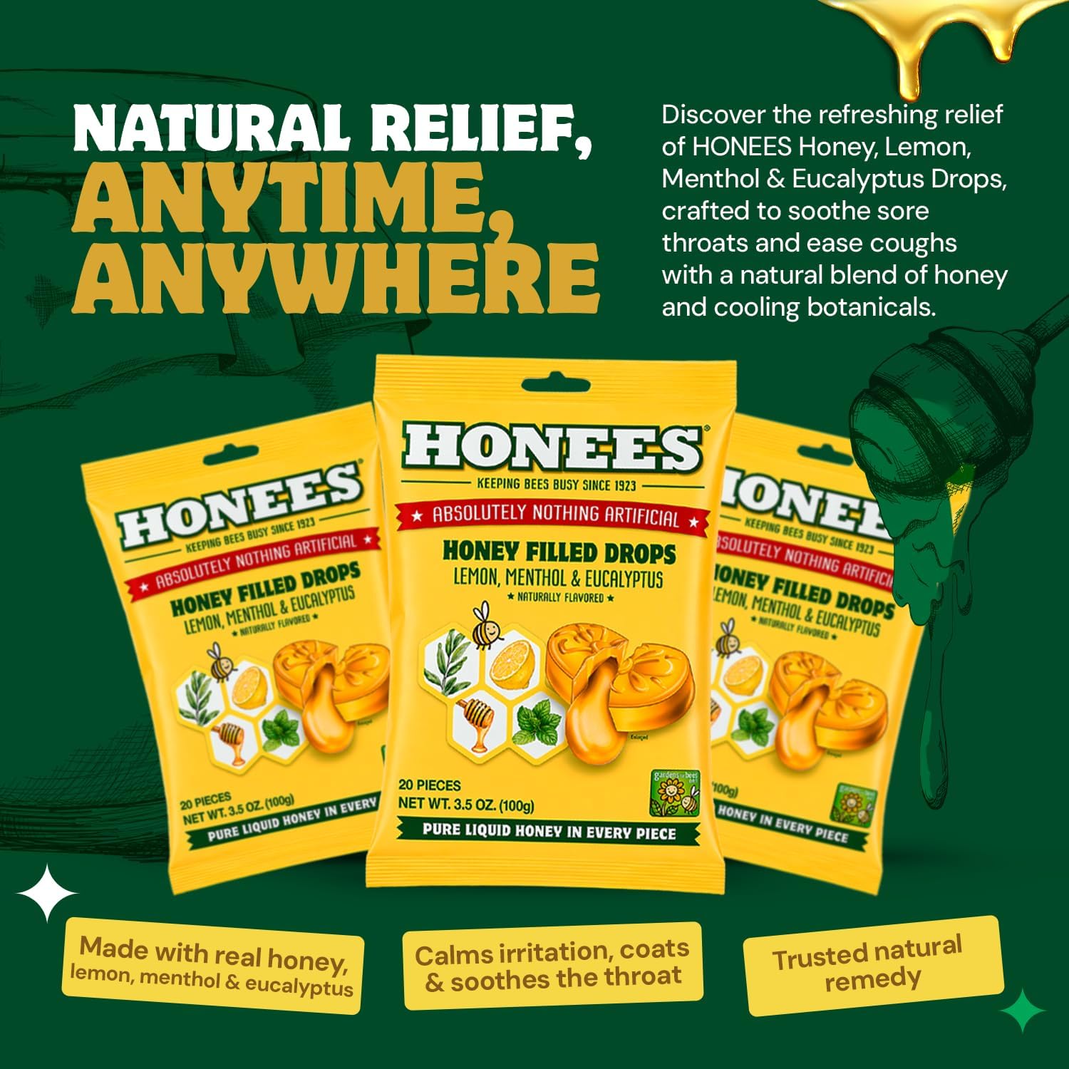 Honees Honey Lemon Cough Drops 20 - 12 Count Per Pack – Bild 2