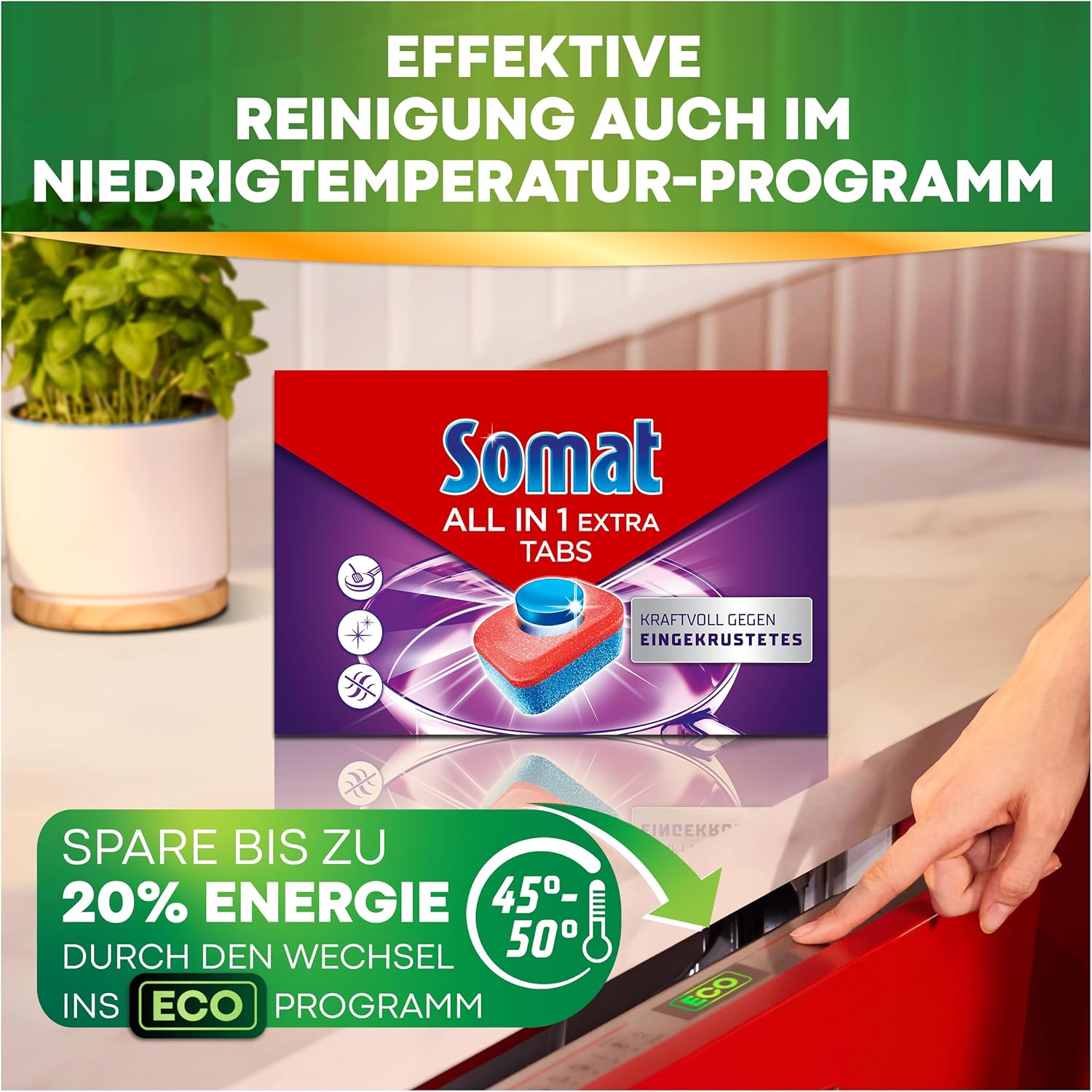 Somat All in 1 Extra Dishwasher Tabs (92 Tabs), Dish Rinse Tabs for Radiantly Clean Dishes, Even in Short & Eco Programs, Removes Crusted and Provides Brilliant Shine – Bild 7