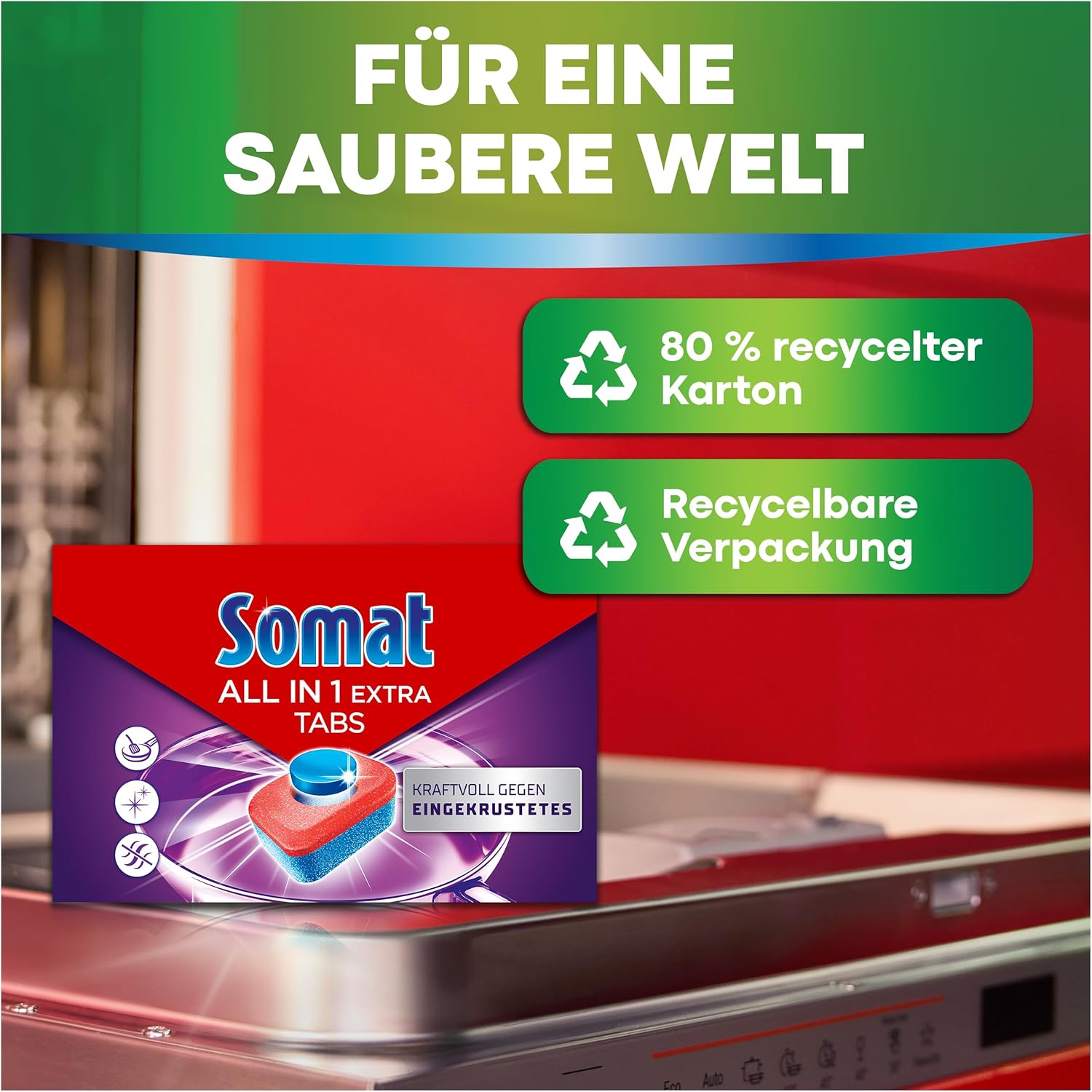 Somat All in 1 Extra Dishwasher Tabs (92 Tabs), Dish Rinse Tabs for Radiantly Clean Dishes, Even in Short & Eco Programs, Removes Crusted and Provides Brilliant Shine – Bild 6