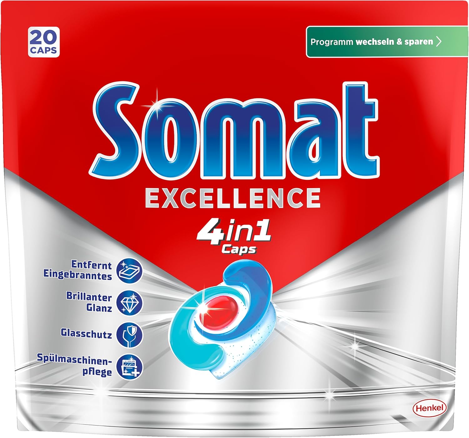 Somat Excellence 4-in-1 Caps (20 Caps), Quick Resolution Dishwasher Caps for Brilliant Shine Even in Low Temperature, Short & Eco Programs, Somat Caps Powerfully Remove Burnt On Food – Bild 2