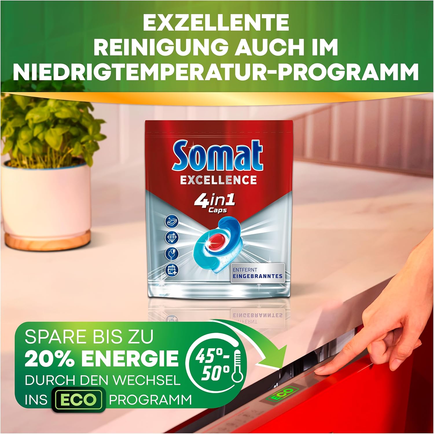 Somat Excellence 4-in-1 Caps (20 Caps), Quick Resolution Dishwasher Caps for Brilliant Shine Even in Low Temperature, Short & Eco Programs, Somat Caps Powerfully Remove Burnt On Food – Bild 8