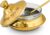 Zion Judaica Elegant Rosh Hashana Honey Bowl Set Gold Hammered Metal with Glass Bowl Dip Spoon Honey Plate Engraved Shanah Tova Blessing Honey Jar Jewish New Year Table Decoration Honey Jar