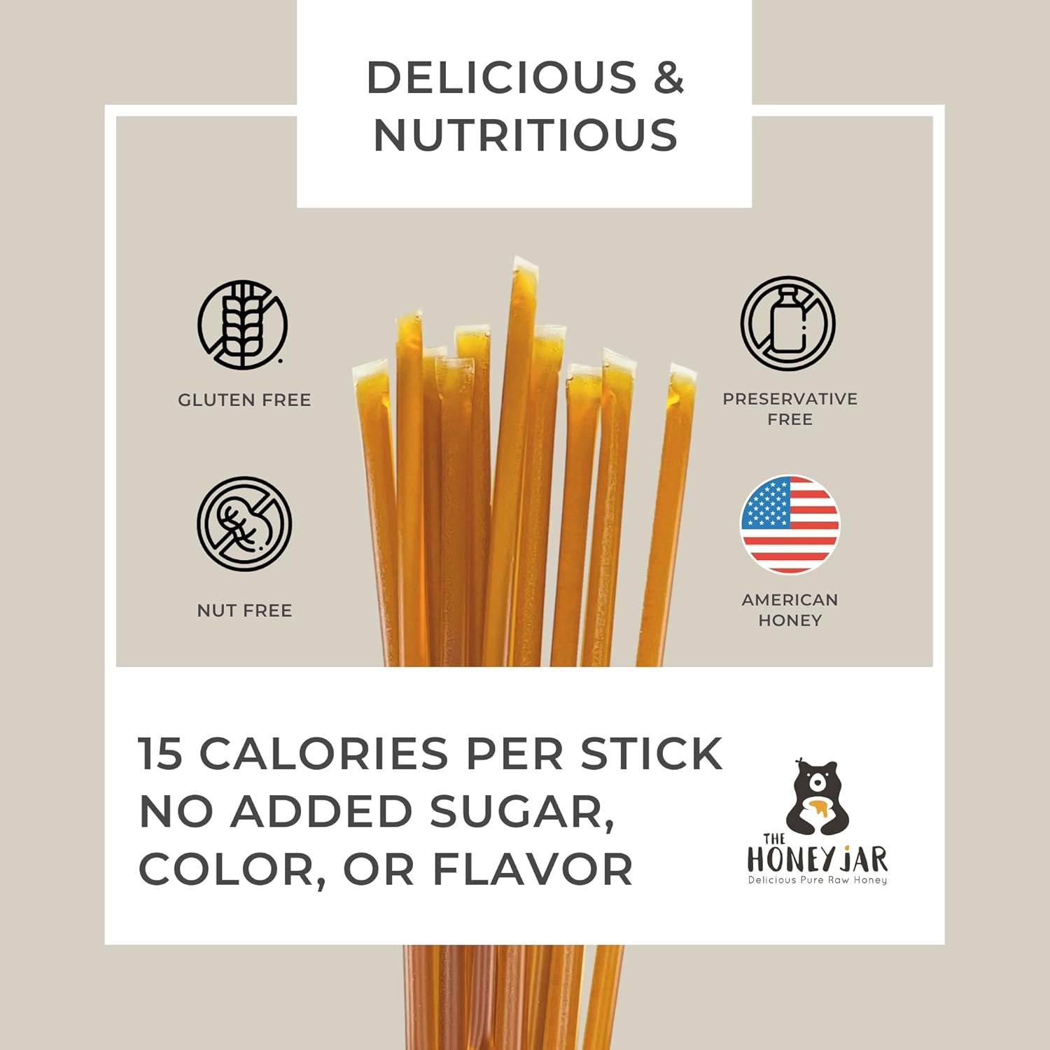 The Honey Jar Plain Honey Sticks - Pure Honey Straws For Tea, Coffee, or a Healthy Treat - One Teaspoon of Flavored Honey Per Stick - Made In The USA with Real Honey - (50 Count) - Image 3