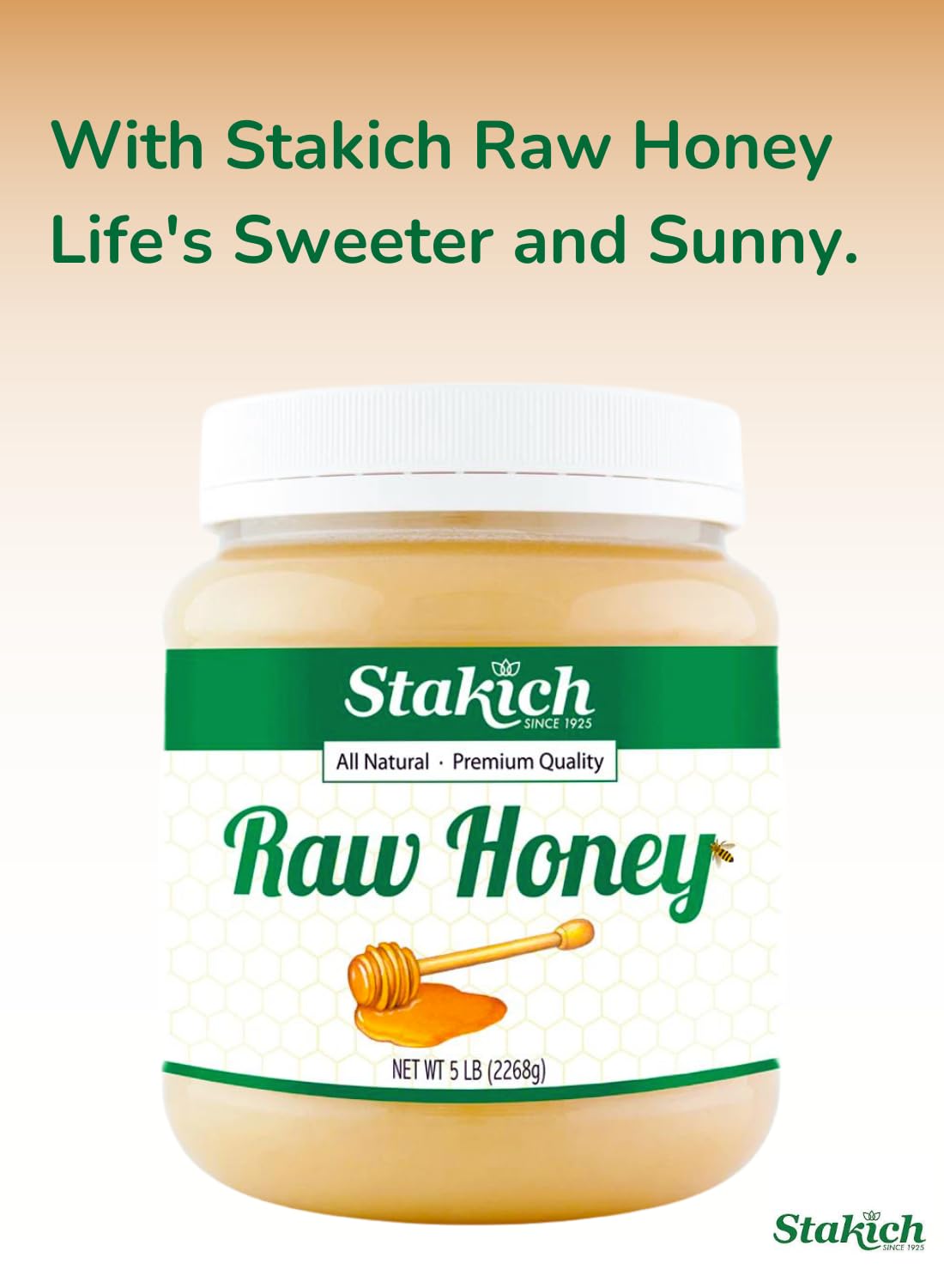 Stakich Raw Honey - Pure, Unprocessed, Unheated, Kosher - 5 Pound (80 Ounce) - Image 3
