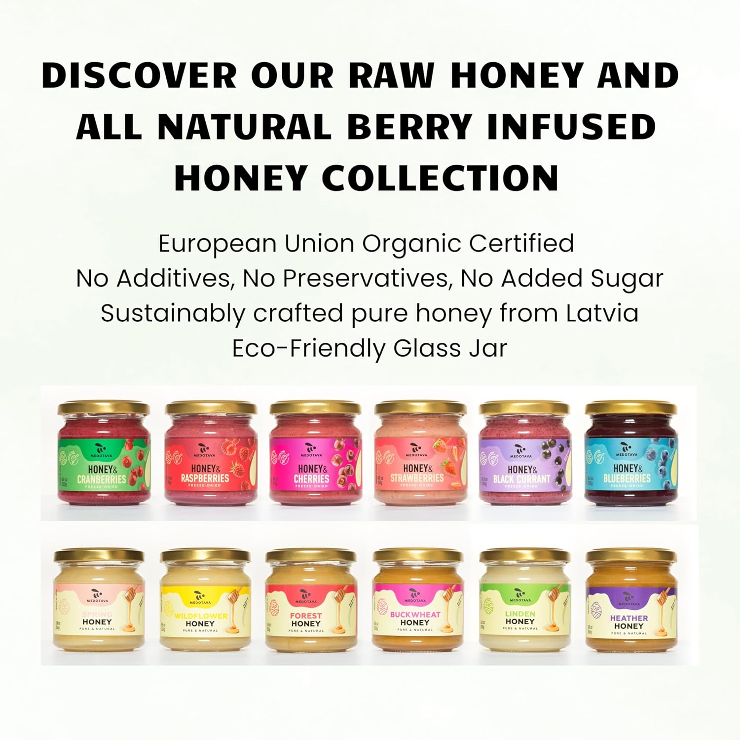 Medotava Creamed Latvian Wildflower Honey / 100% Raw and Unfiltered/European Union Organic Certified/No Additives, No Preservatives, No Added Sugar/Hand Harvested/Eco-Friendly Glass Jar / 8.8 oz - Image 5