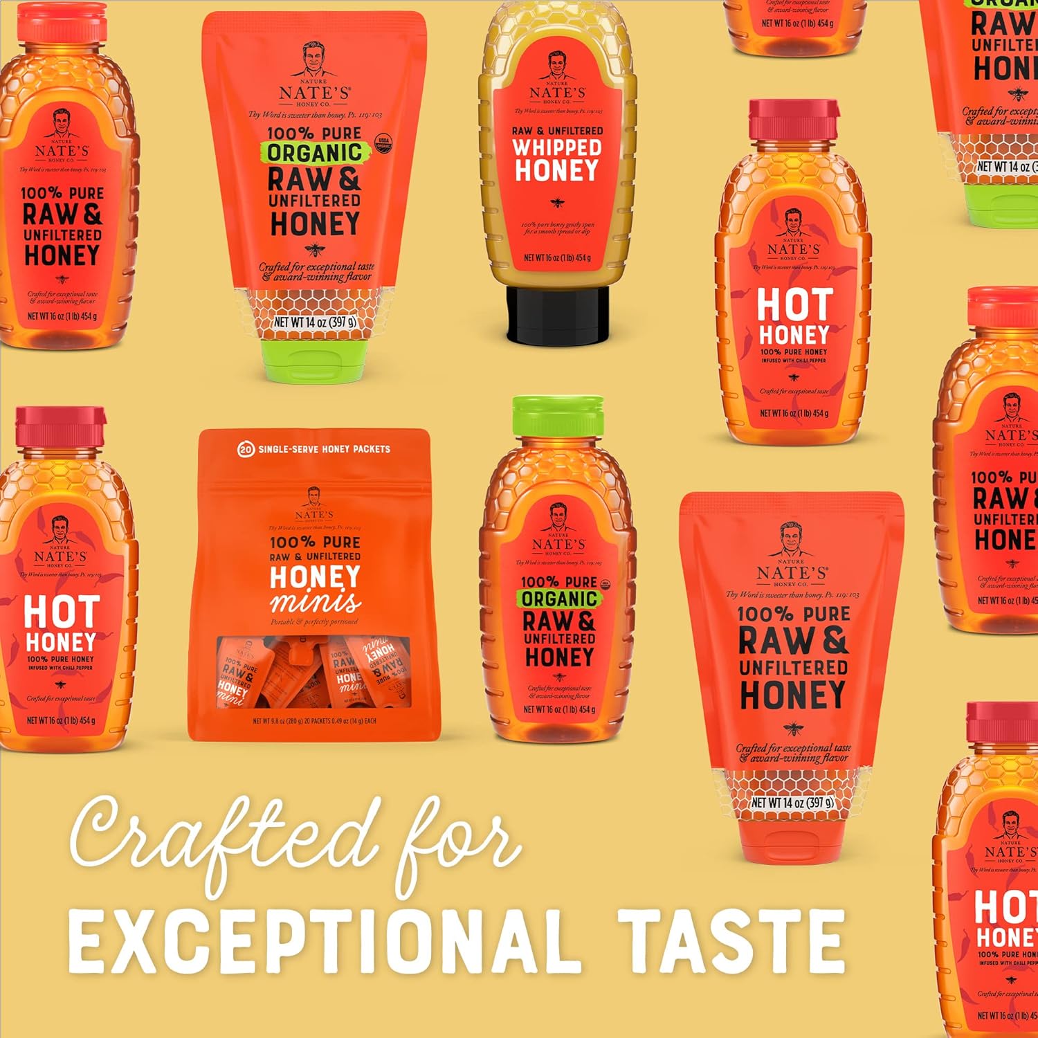 Nate's 100% Pure, Raw & Unfiltered Honey - Award-Winning Taste, 16oz.Squeeze Bottle (6-Pack) - Image 8