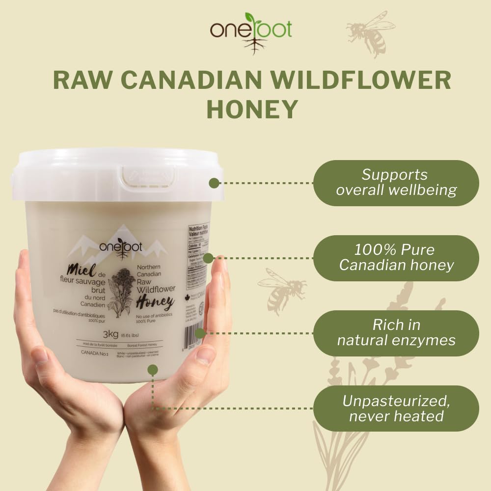 Oneroot 100% Canadian Wildflower Honey - 6.6 lbs, Unheated & Creamed - Nutrient-Rich, Natural Sweetener with Enzymes - Thick & Pure Raw Unfiltered Honey - Image 3