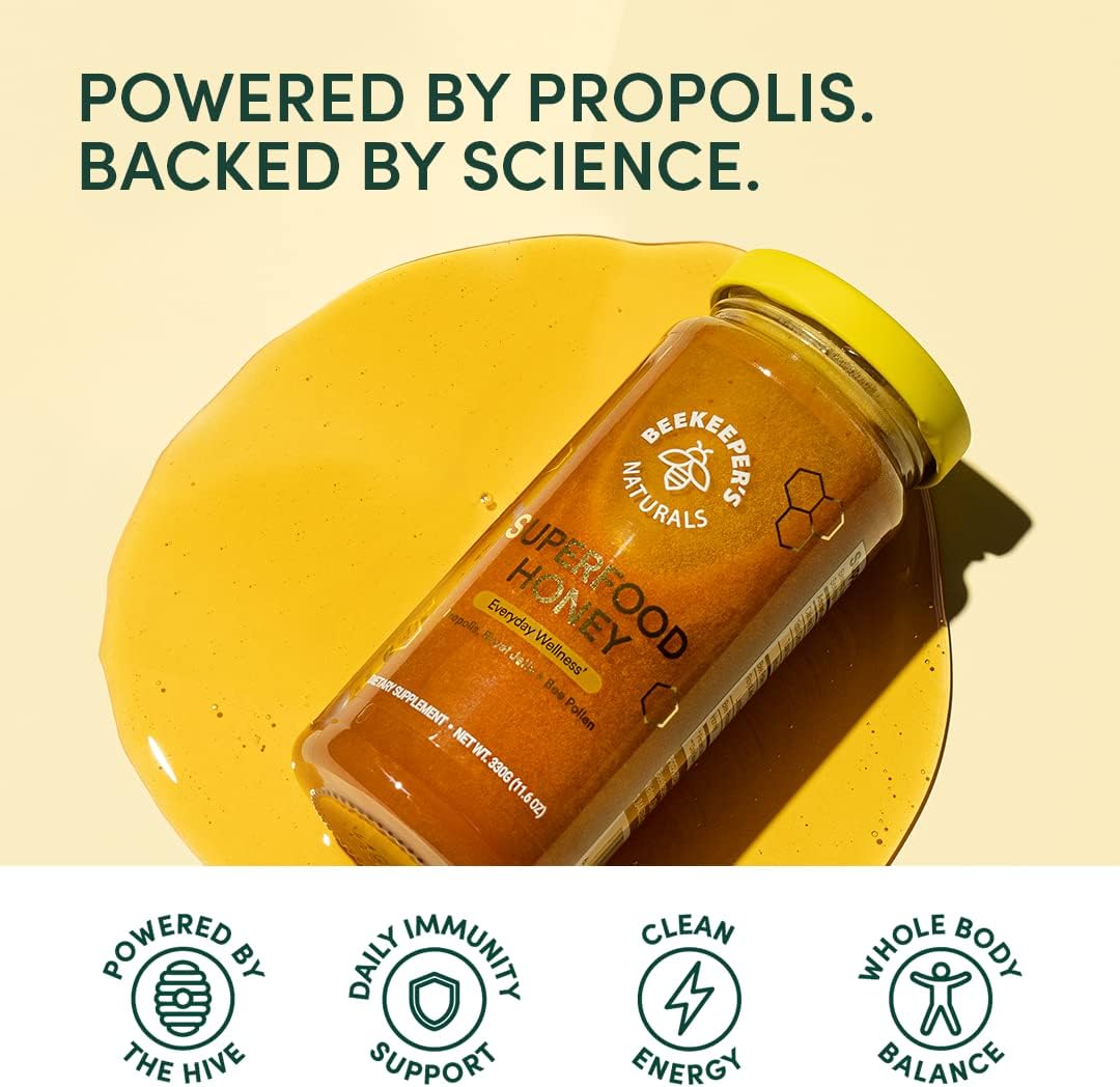 Superfood Honey by Beekeeper's Naturals - Bee Pollen, Royal Jelly, Propolis, Honey - Natural Energy, Immune Support, Mental Clarity, Athletic Performance (11.6 oz) - Image 4