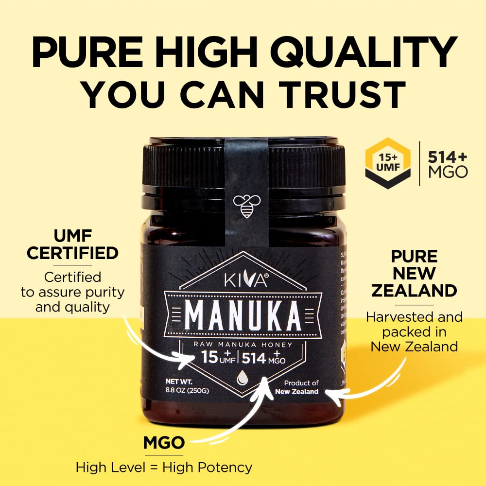 Kiva Raw Manuka Honey - Certified UMF 15+, MGO 514+ 100% Pure Genuine New Zealand, Non-GMO, Traceable (8.8oz/250g Bottle) - Image 5
