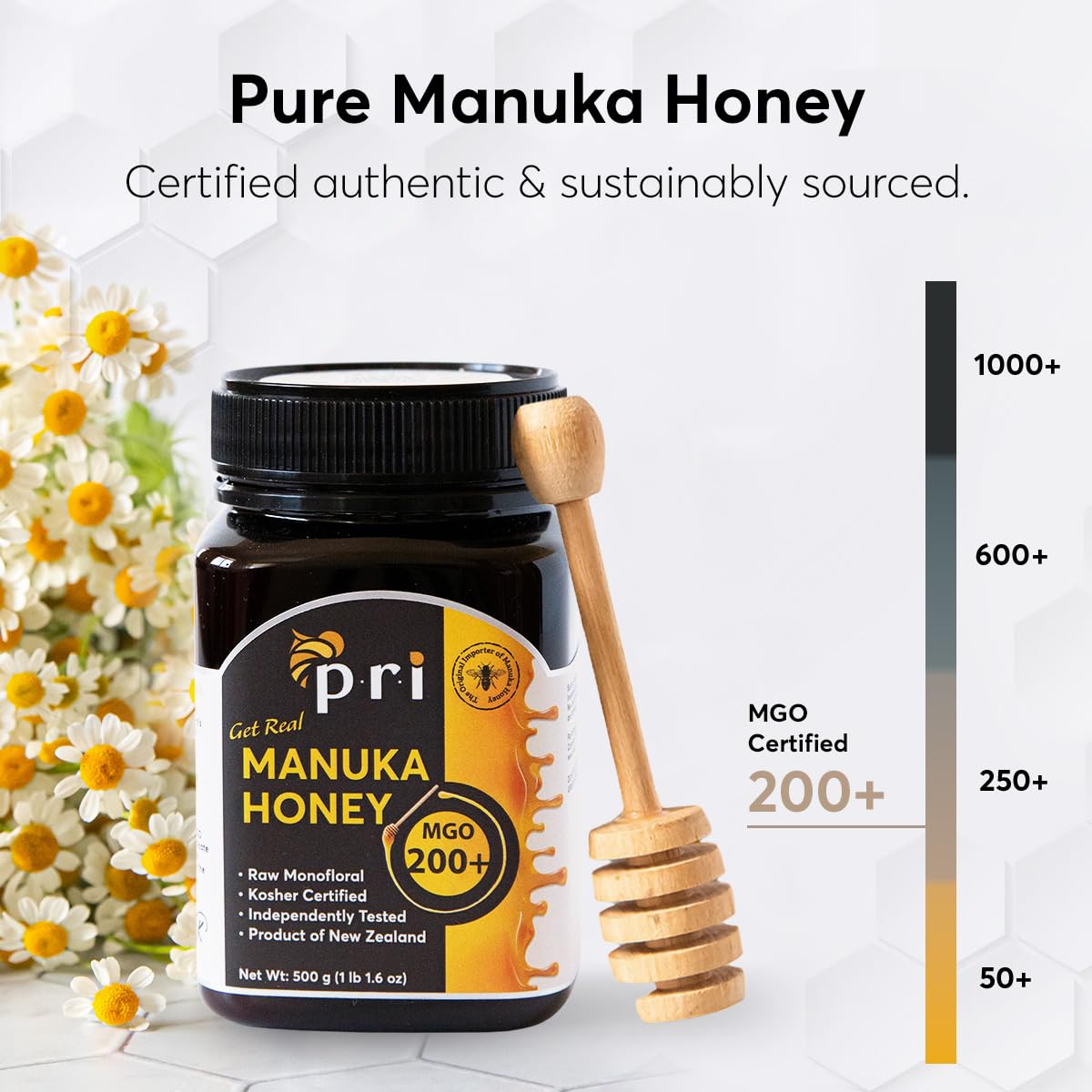 P.R.I Manuka Honey MGO 200+, Monofloral Raw New Zealand Honey, Cool‑Processed & 100% Traceable (500g/1.1lb) - Image 2