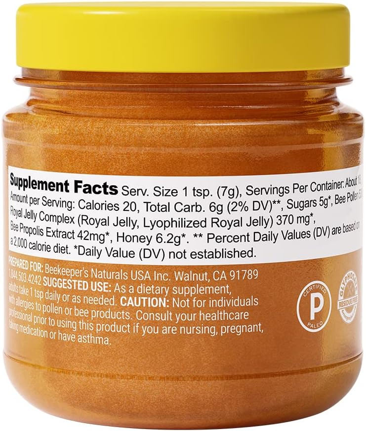 Superfood Honey by Beekeeper's Naturals - Bee Pollen, Royal Jelly, Propolis, Honey - Natural Energy, Immune Support, Mental Clarity, Athletic Performance (4.4 oz) - Image 2