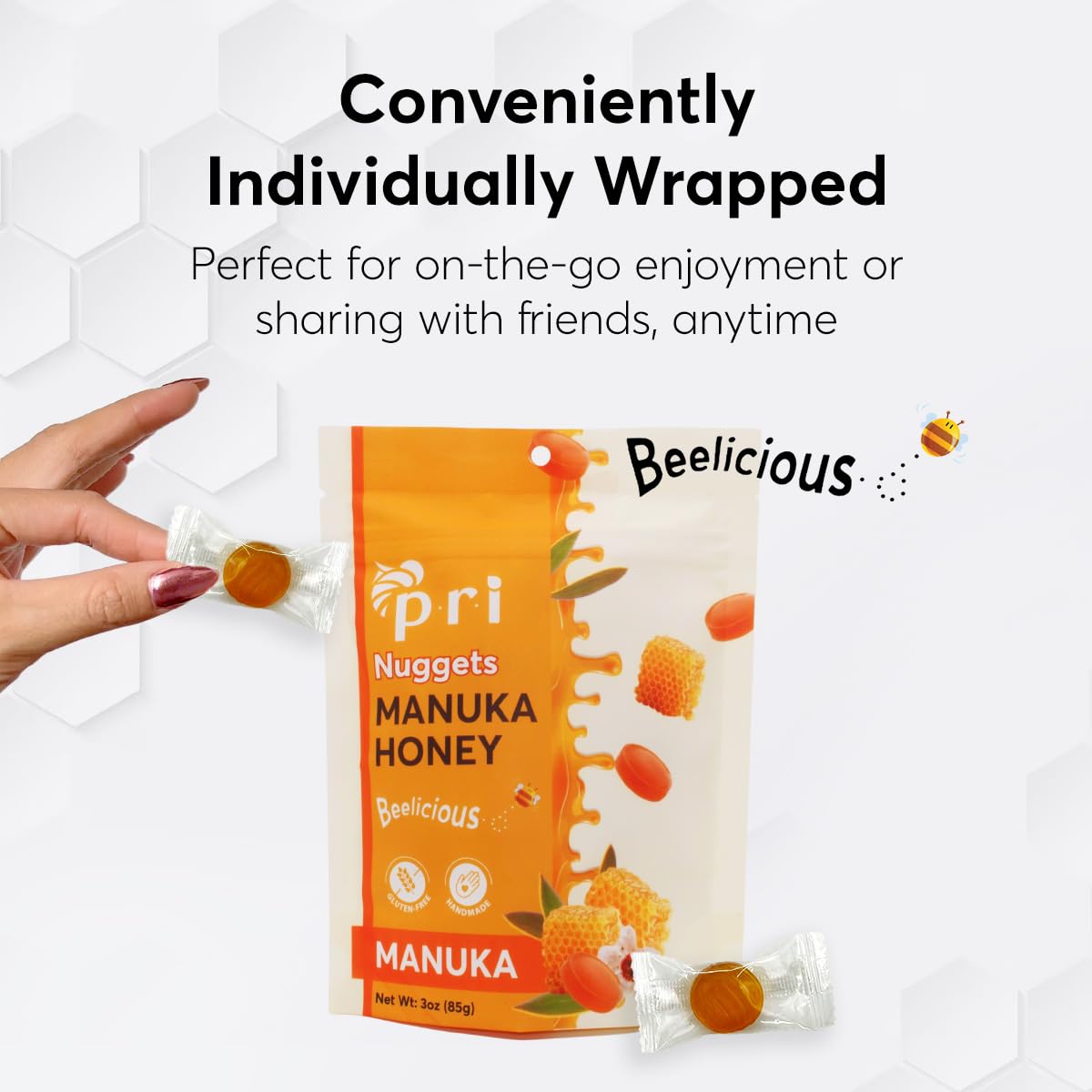 P.R.I Manuka Honey Nuggets – Natural Honey Hard Candy, Individually Wrapped, No Corn Syrup, Gluten Free, Simple Ingredients, Made in New Zealand, 3 oz Bag - Image 5