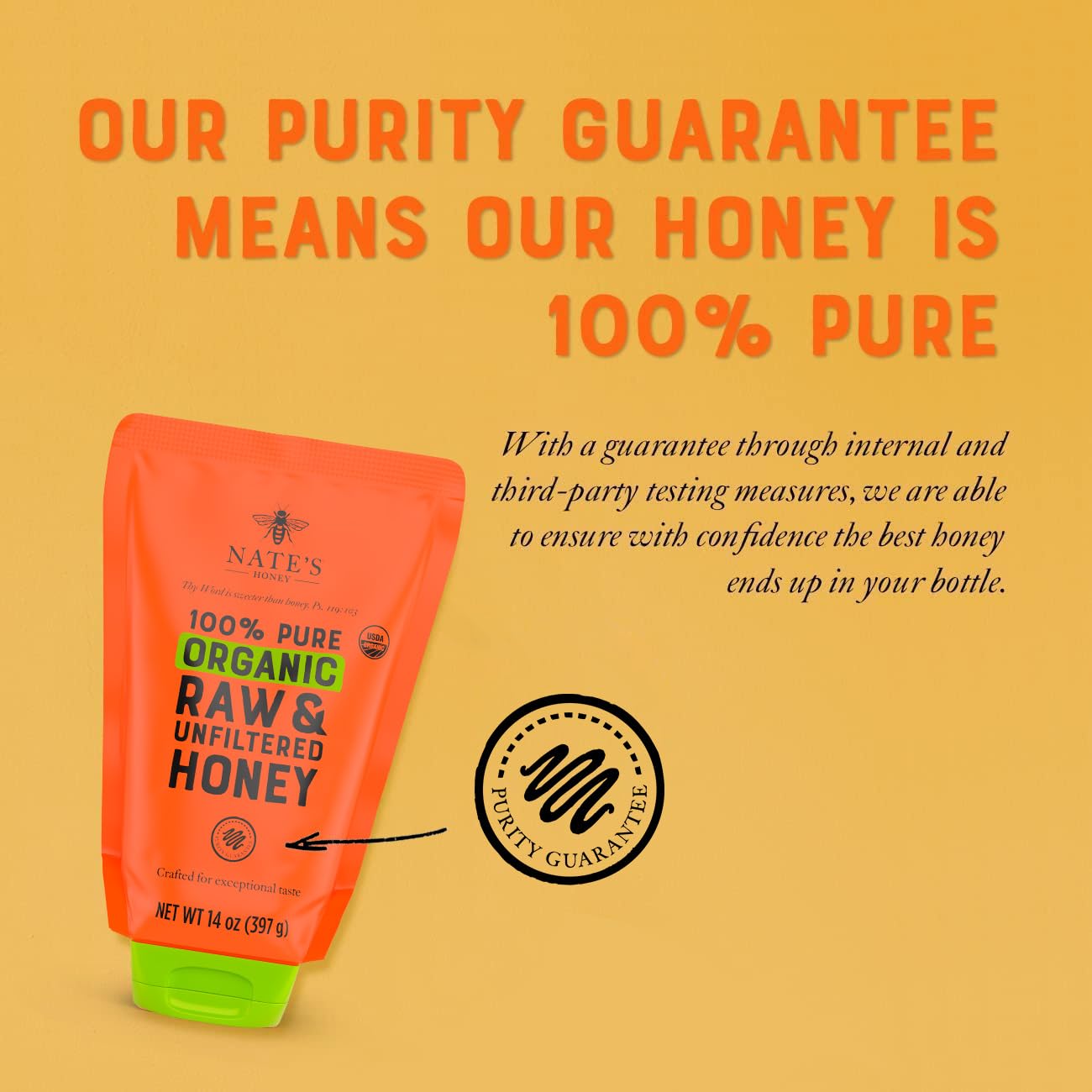 Nate's Organic Honey - 100% Pure USDA Organic Raw & Unfiltered Honey - Two 14 oz. No-Drip Sustainable Squeeze Pouches - Purity Guarantee, No Additives - Image 6