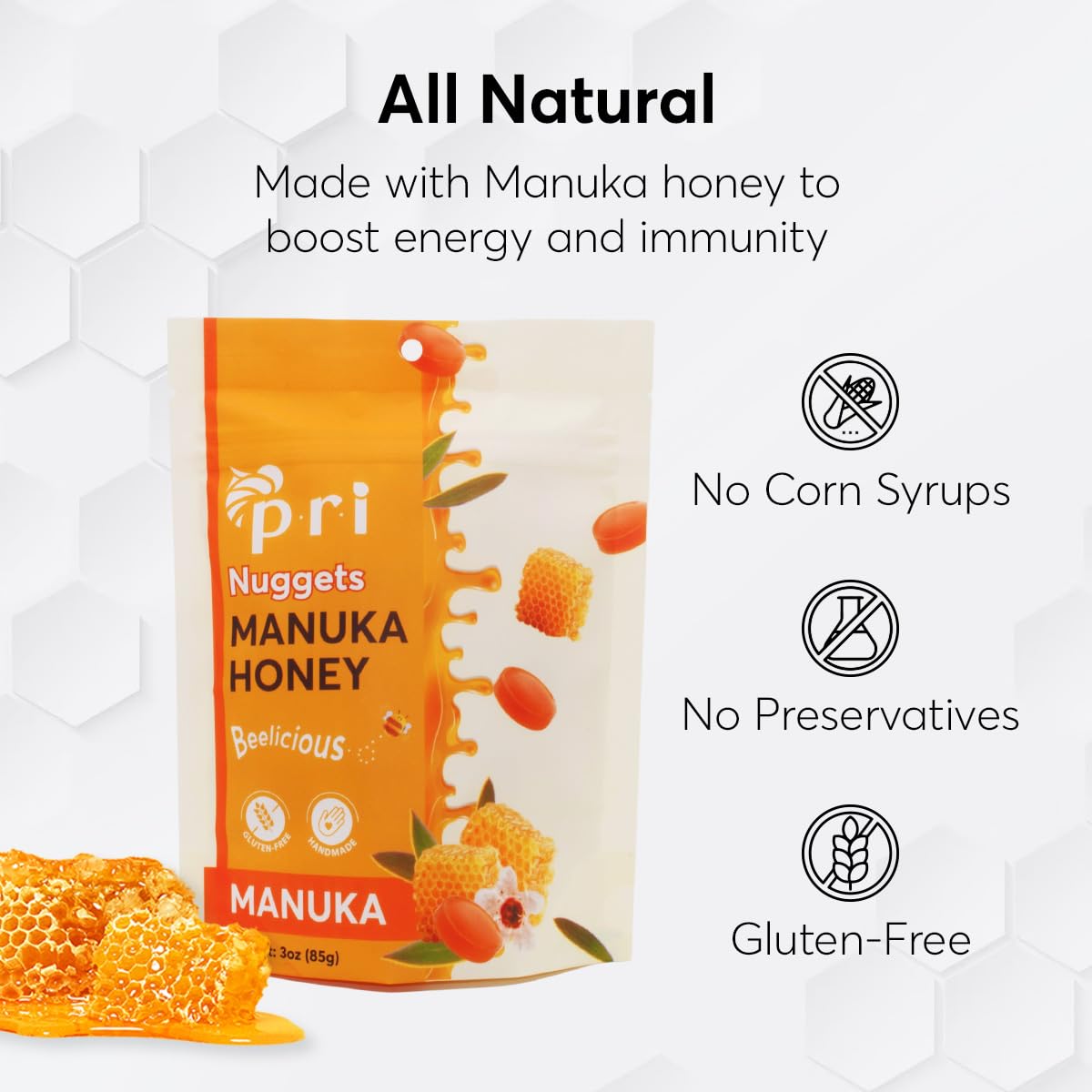 P.R.I Manuka Honey Nuggets – Natural Honey Hard Candy, Individually Wrapped, No Corn Syrup, Gluten Free, Simple Ingredients, Made in New Zealand, 3 oz Bag - Image 4