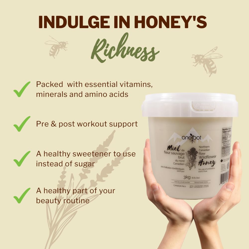 Oneroot 100% Canadian Wildflower Honey - 6.6 lbs, Unheated & Creamed - Nutrient-Rich, Natural Sweetener with Enzymes - Thick & Pure Raw Unfiltered Honey - Image 5