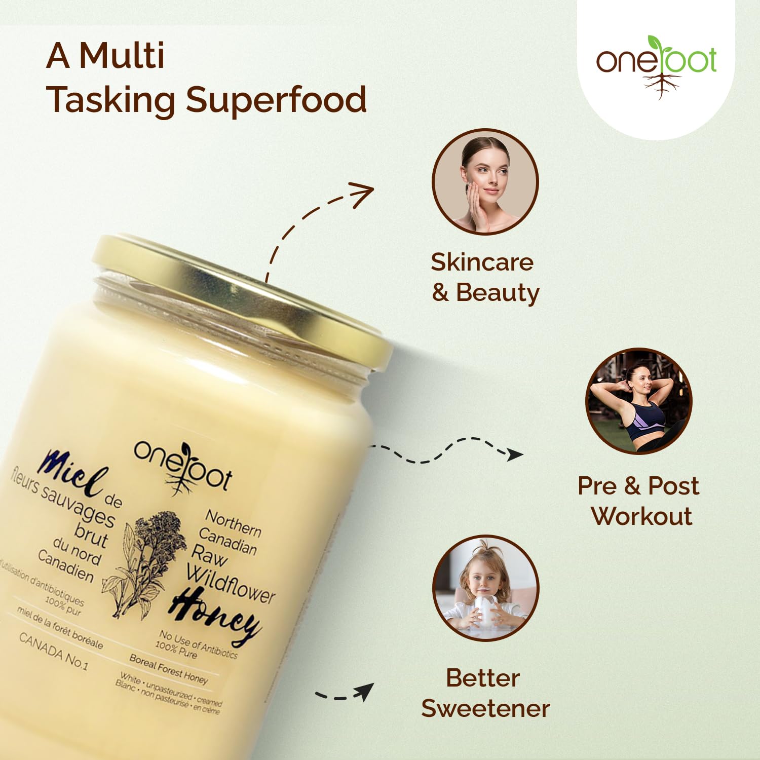 Oneroot 100% Canadian Wildflower Honey - 1kg / 2.2lbs, Unheated & Creamed - Nutrient-Rich, Natural Sweetener with Enzymes - Thick & Pure Raw Unfiltered Honey - Image 6