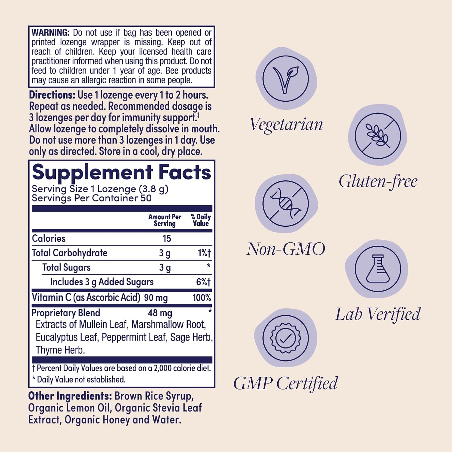 ZAND Immunity Lemon Honey Throat Lozenges 2 Pack with Vitamin C, Organic Honey - Good-for-You Dry Mouth Lozenges - Immune Support Supplement - Natural Flavor, Vegetarian, Gluten Free, 50ct ea - Image 2