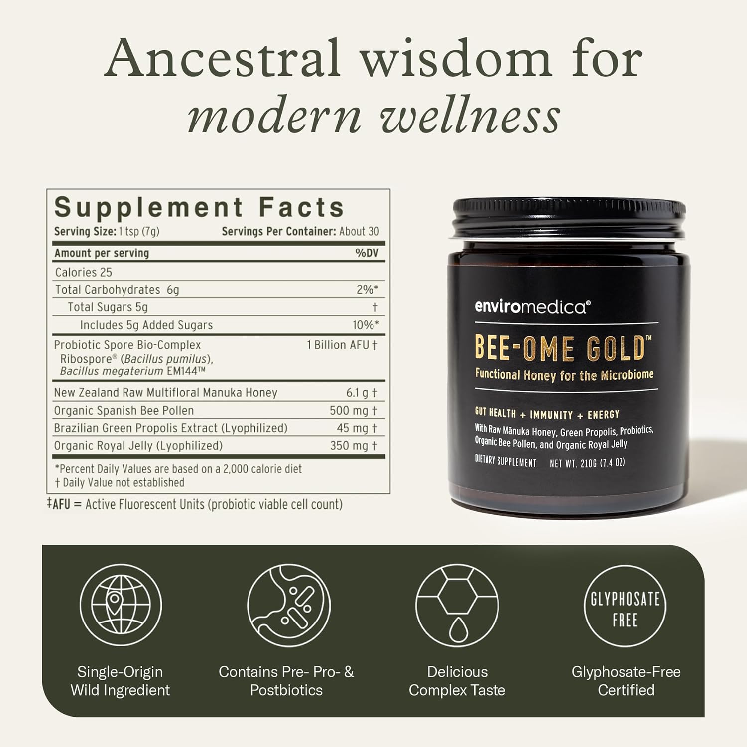 Bee-Ome Gold by Enviromedica - Unpasteurized Raw Manuka Honey with Probiotics, Royal Jelly, Bee Pollen & Propolis, Functional Superfood Honey, 7.4oz - Image 6