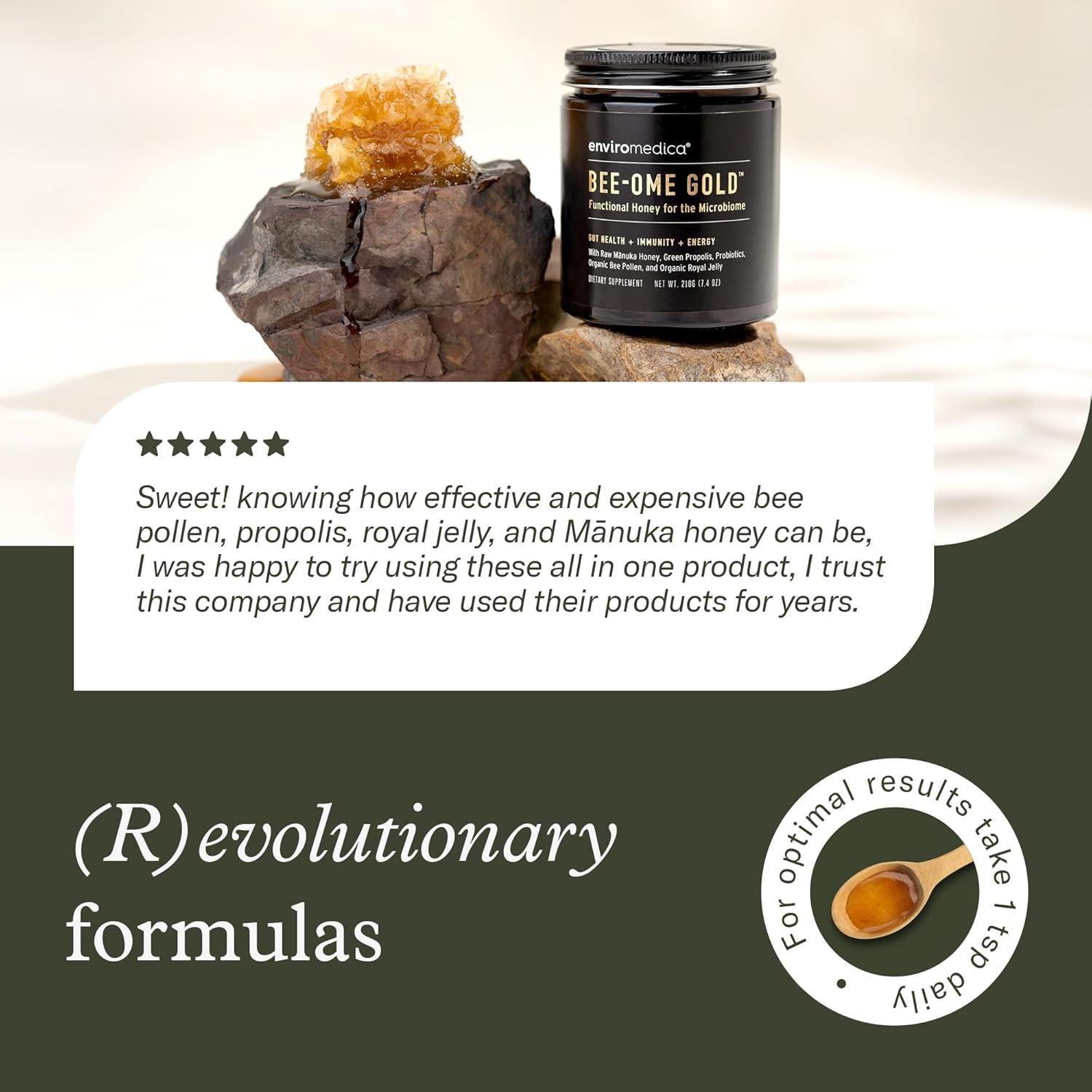 Bee-Ome Gold by Enviromedica - Unpasteurized Raw Manuka Honey with Probiotics, Royal Jelly, Bee Pollen & Propolis, Functional Superfood Honey, 7.4oz - Image 7