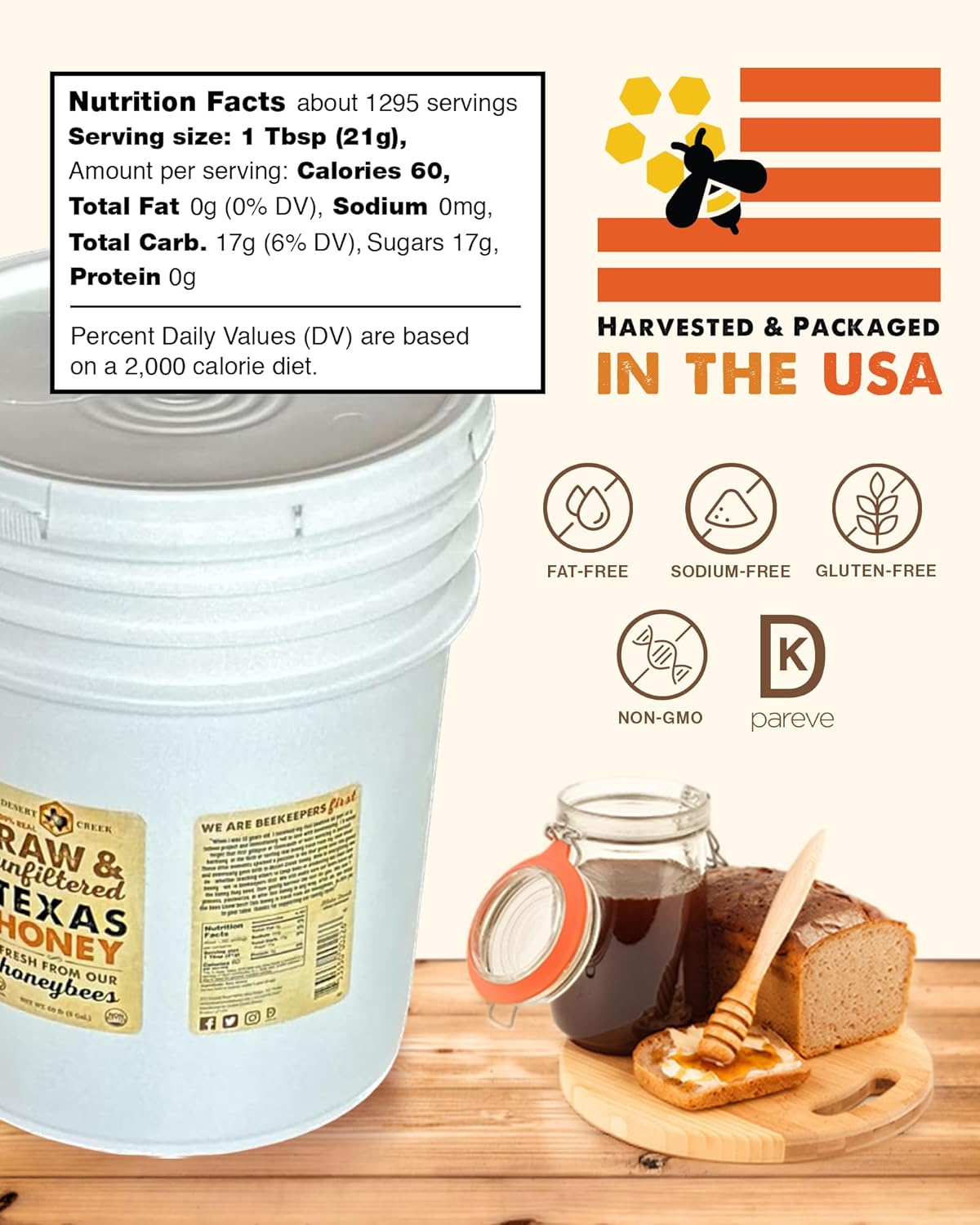 Desert Creek Honey - 100% Raw, Unfiltered, Pure Honey from Texas - Natural Sugar Substitute - Five Gallons of Bulk Unprocessed, Unpasteurized American Honey - Harvested by Our Own Beekeepers - Image 2