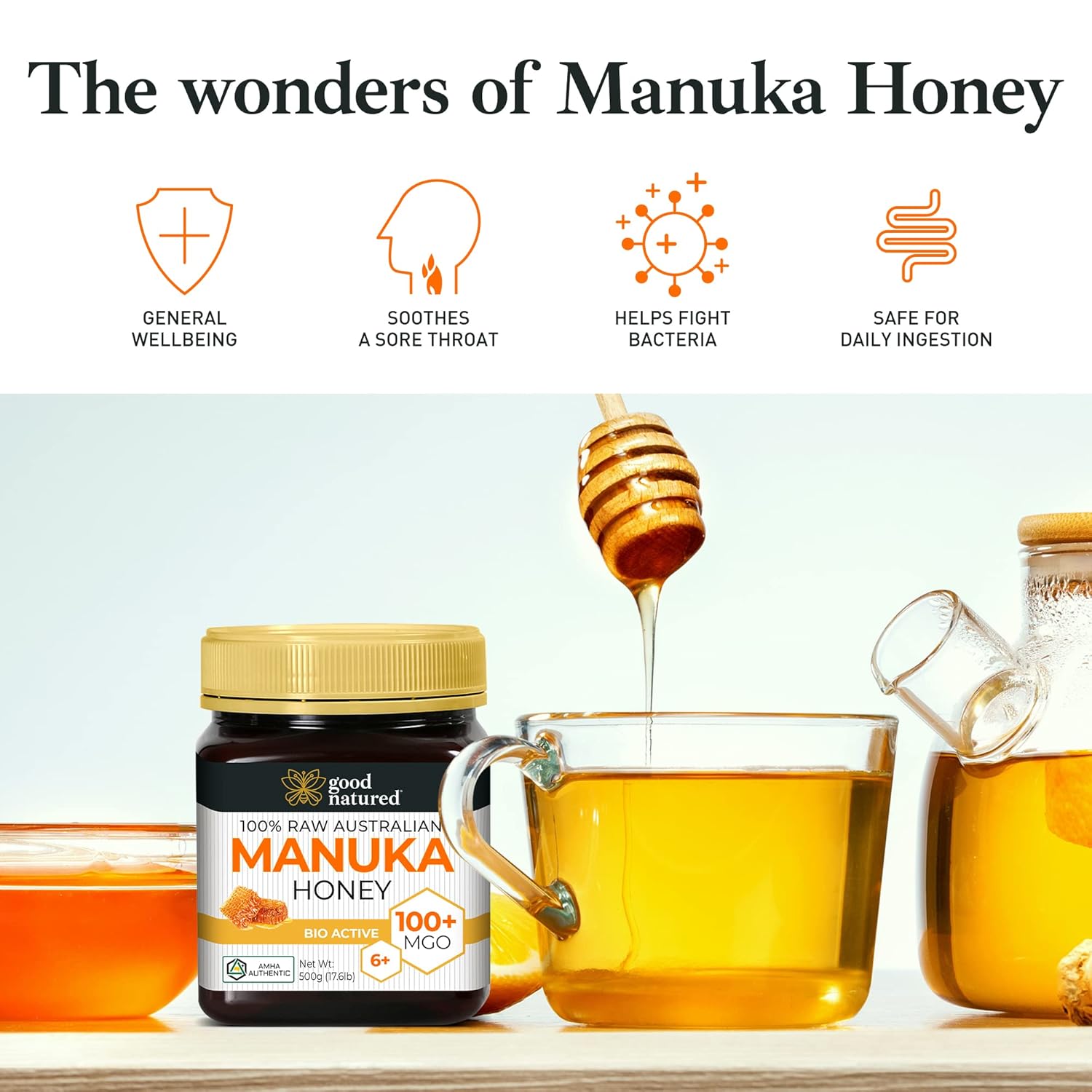 Raw Manuka Honey Certified MGO 100+ / 6+ Manuka With Antibacterial Activity - (NPA 6+) 500g (1.1lb) by Good Natured - Image 5