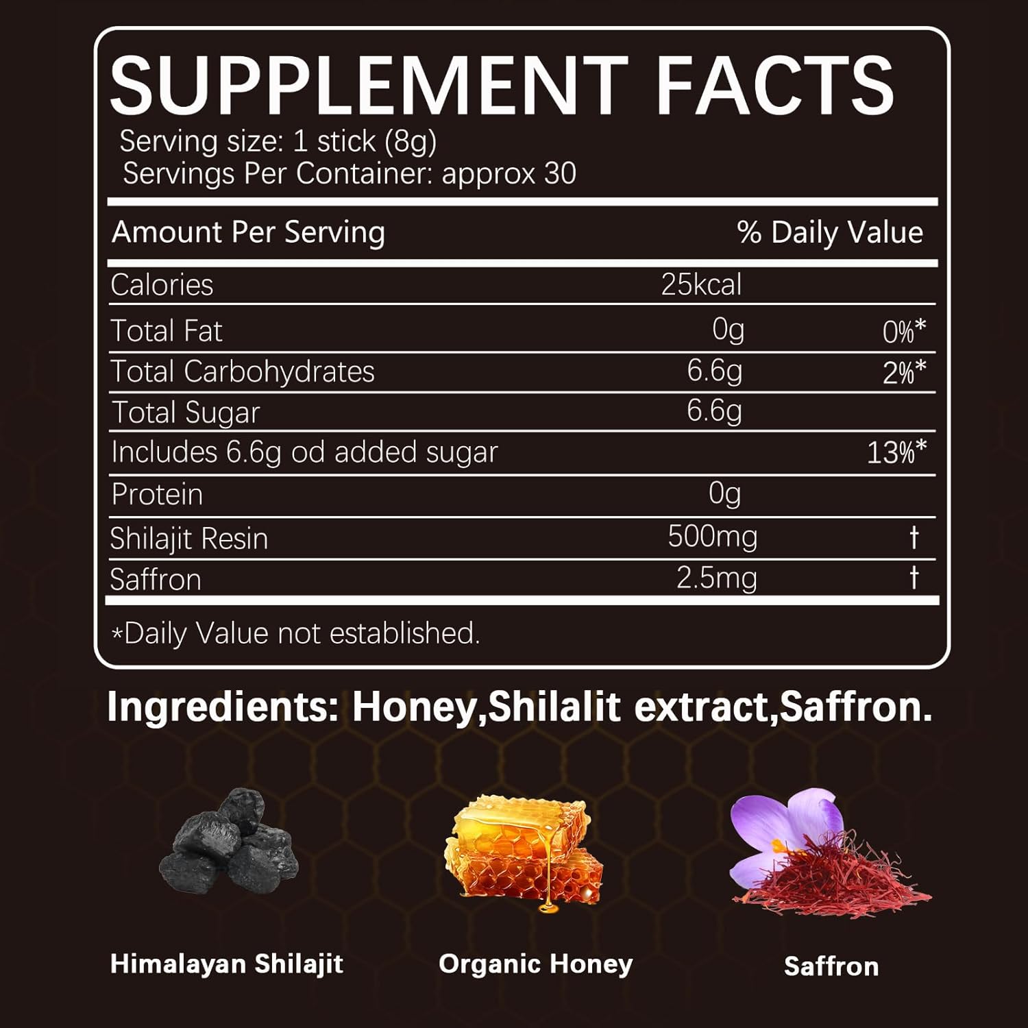 Himalayan Shilajit Honey Sticks,Black Thai Honey,with Organic Honeys & Saffron, 75%+ Fulvic Acid, 85%+ Trace Minerals for Enhance Energy & Strength & Immune,30 Sticks,Easy to Consume - Image 2