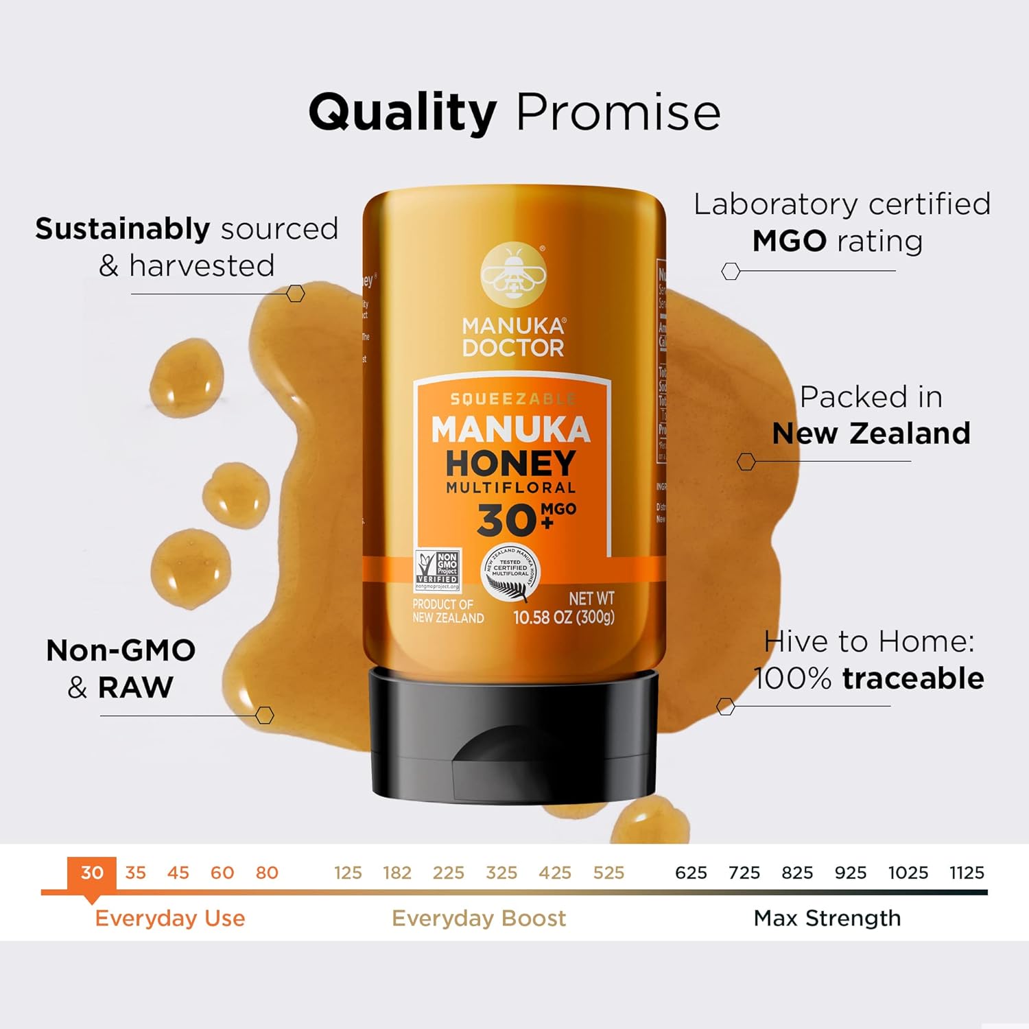Manuka Doctor - MGO 30+ Squeezy Manuka Honey Multifloral, 100% Pure New Zealand Honey. Certified. Guaranteed. Raw. Non-GMO (10.58 oz) - Image 2