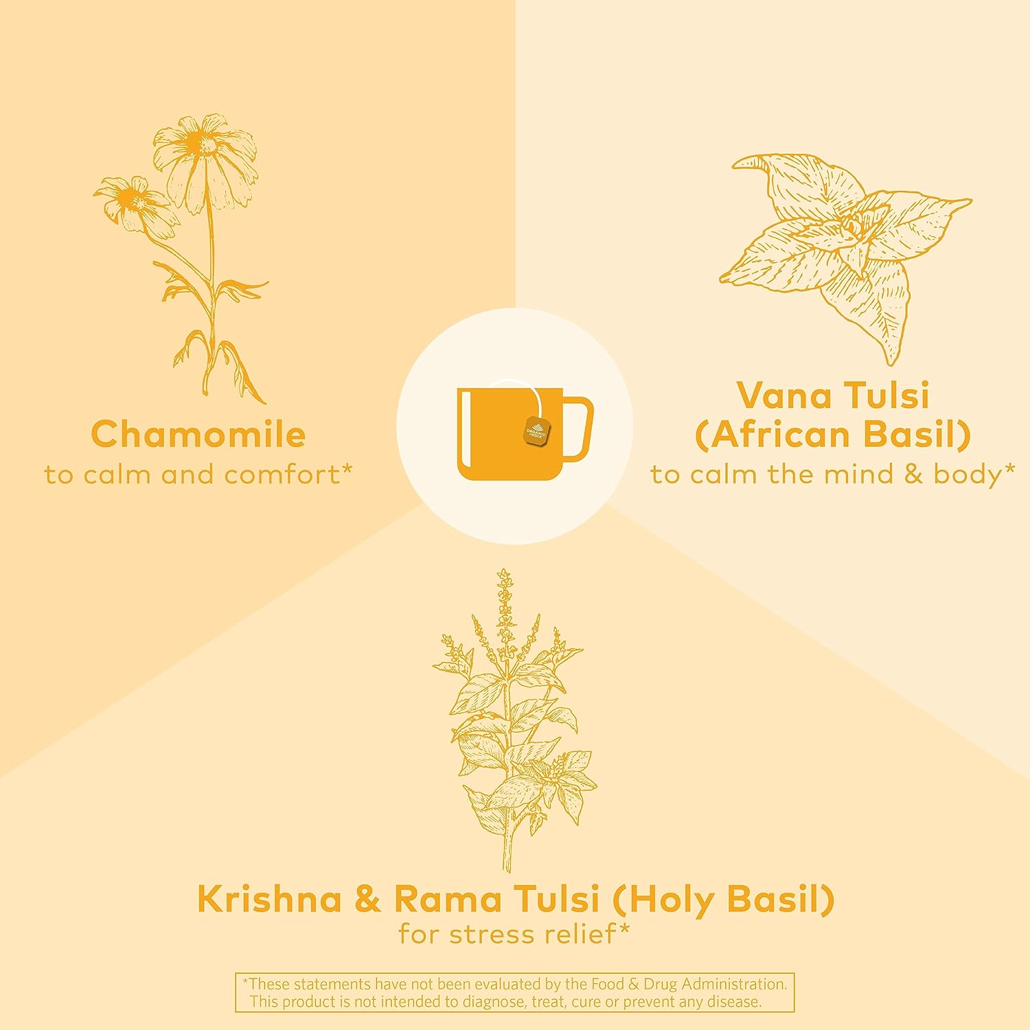 Organic India Tulsi Honey Chamomile Tea Bags - Herbal Tea for Stress Relieving & Calming, Immune Support, Adaptogen, Gluten-Free, USDA Certified Organic, Caffeine-Free - 18 Infusion Bags, 6 Pack - Image 4