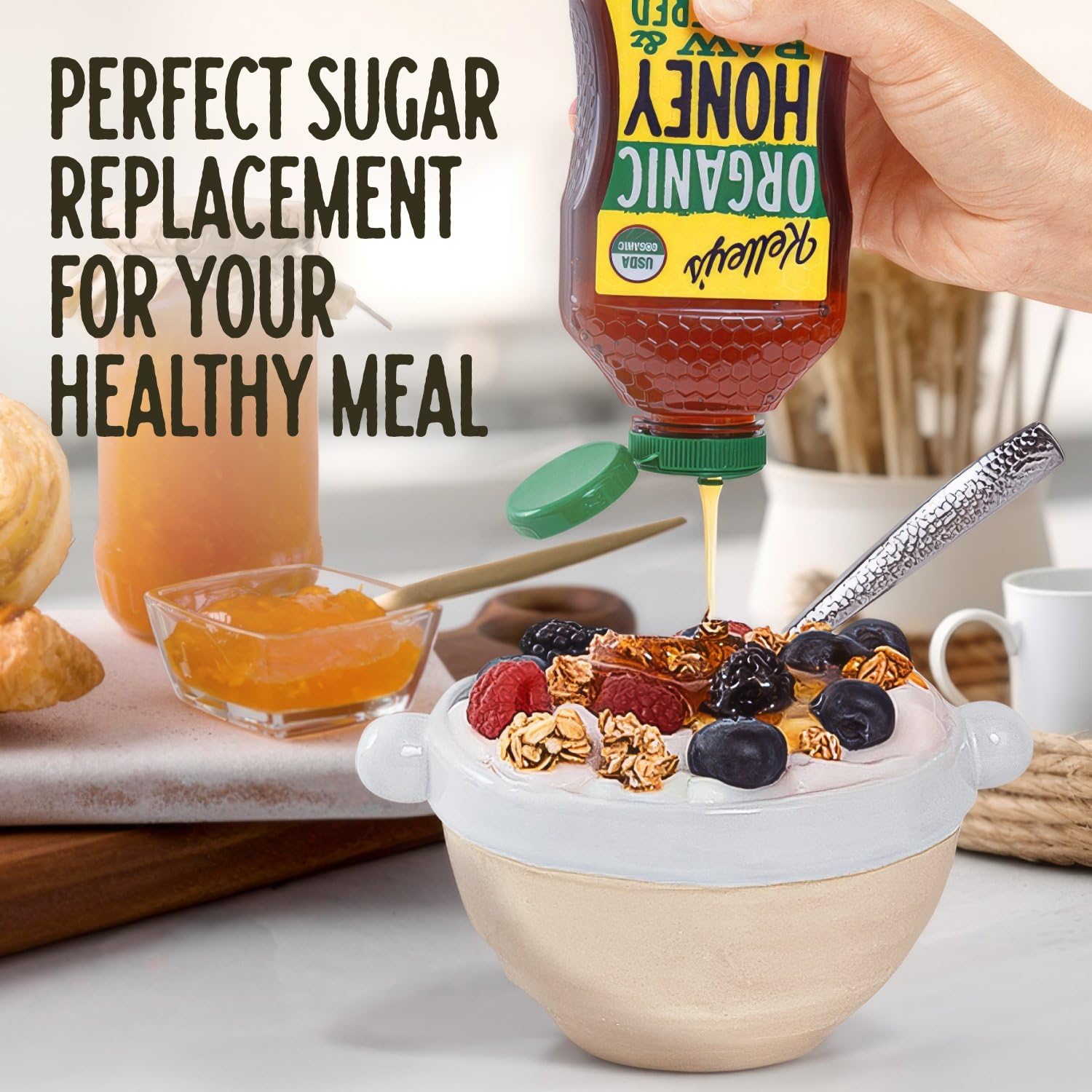 Kelley's 100% Organic Raw & Unfiltered Honey, USDA Certified, 24 Oz – All Natural, Flavor-Rich Honey for Fruits, Yogurt, Smoothies, Acai Bowls, Tea – Natural Sugar Substitute - Image 6