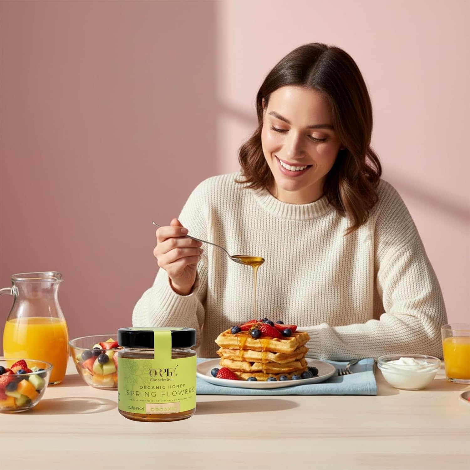 ORPHE Organic Raw Spring Flower Honey, Creamed – Unheated & Unfiltered Wildflower Blossom Honey with Natural Pollen – Smooth Spreadable Premium Packaging, 9oz Glass Jar - Image 5